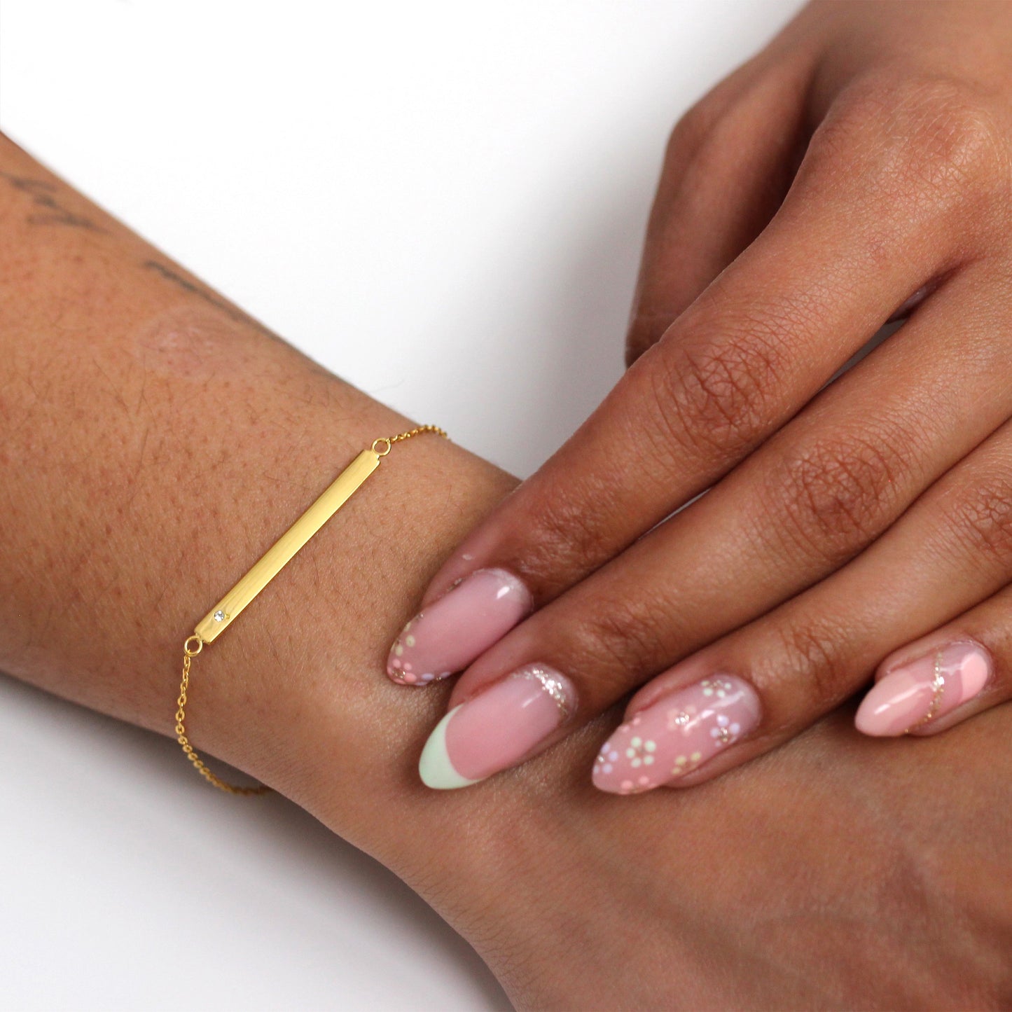 Gold Plated Sterling Silver & CZ Womens ID Bracelet 7 Inches