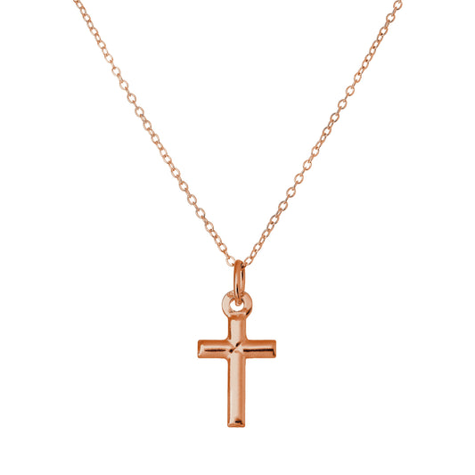 Rose Gold Plated Sterling Silver Cross Necklace 18 Inches