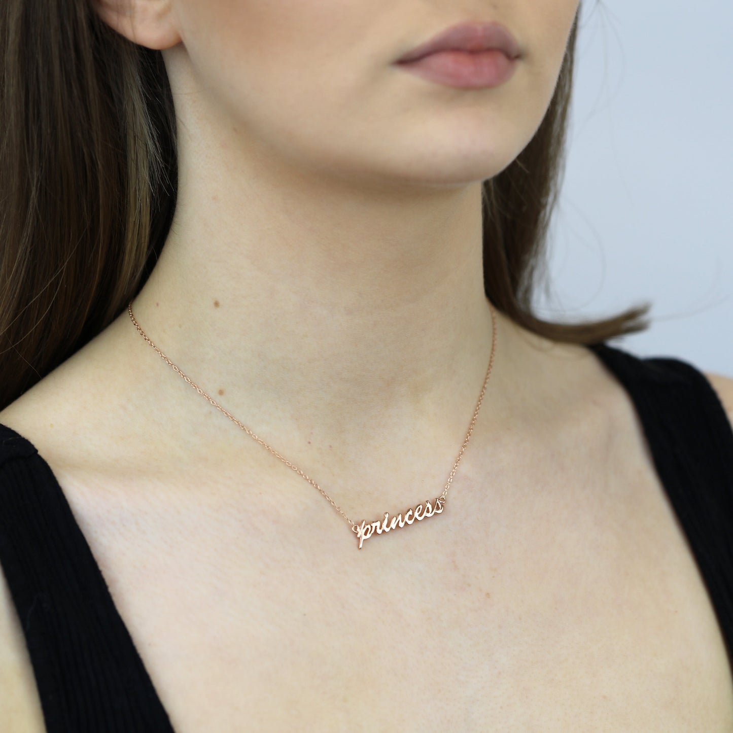 Rose Gold Plated Sterling Silver Princess Necklace 16 Inch