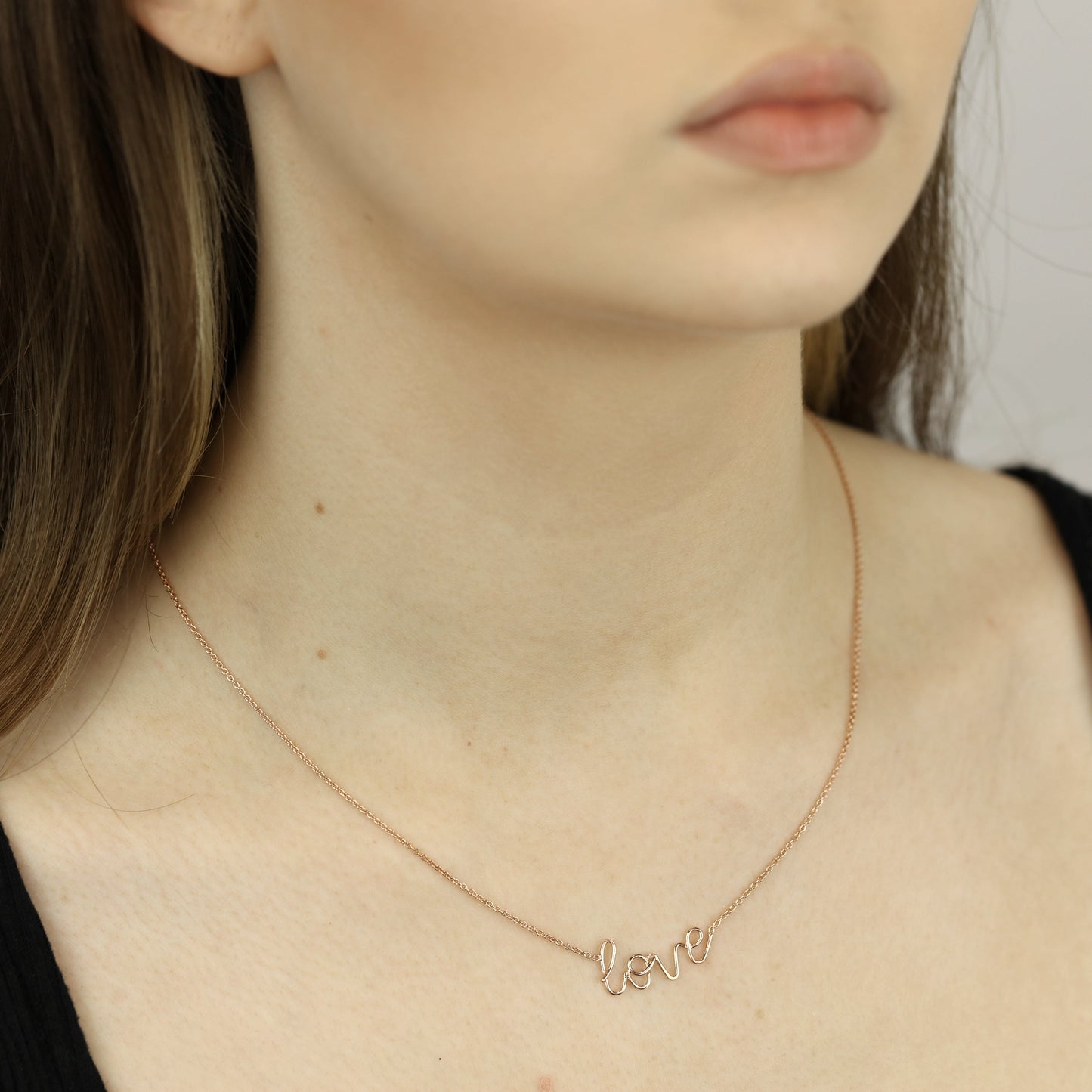 Rose Gold Plated Sterling Silver Love Necklace 16+2 Inches