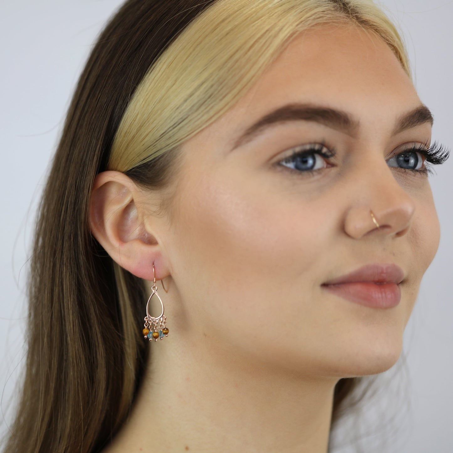 Rose Gold Plated Sterling Silver & Tiger Eye Chandelier Earrings