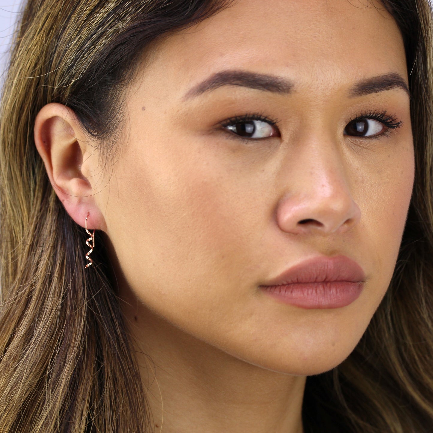 Rose Gold Plated Sterling Silver Corkscrew Drop Earrings