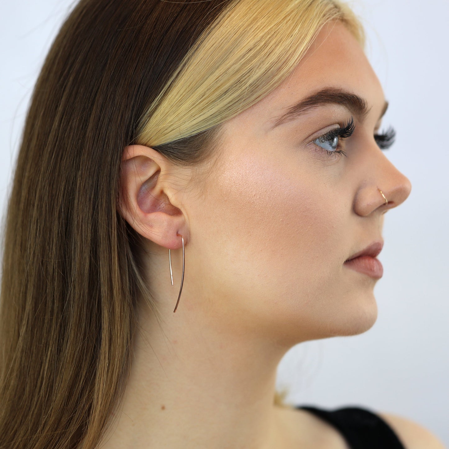 Rose Gold Plated Sterling Silver Pull Through Bar Earrings