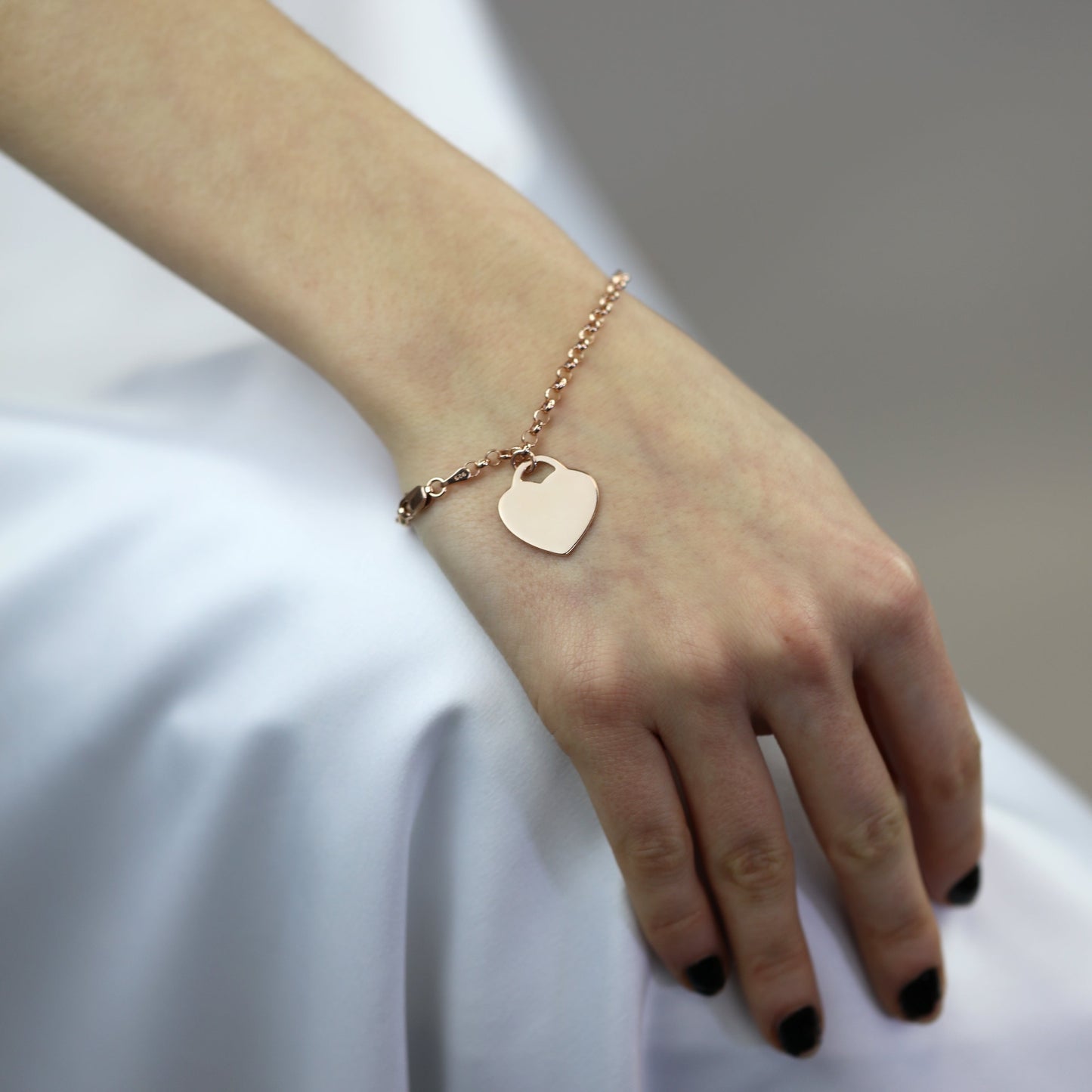 Rose Gold Plated Sterling Silver 7 Inch Bracelet Engravable Padlock Heart