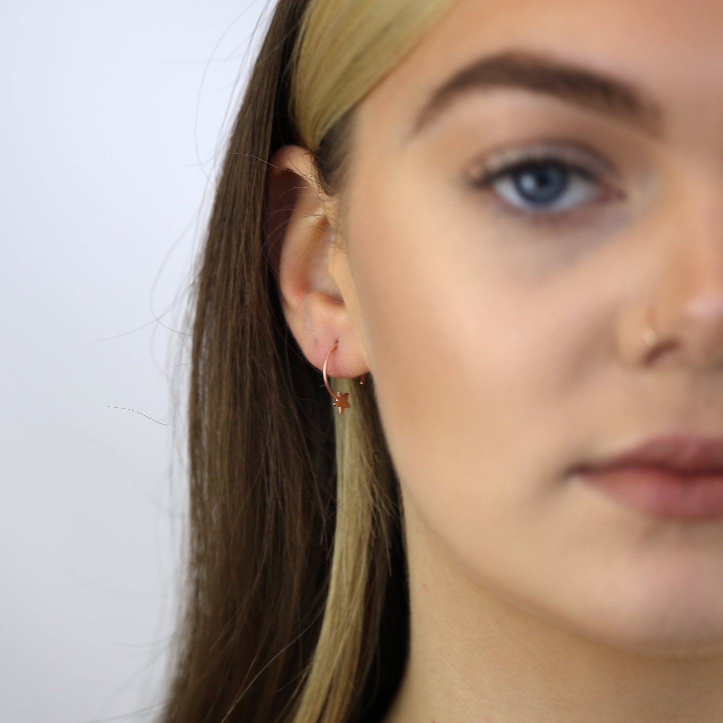 Rose Gold Plated Sterling Silver Star Pull Through Earrings