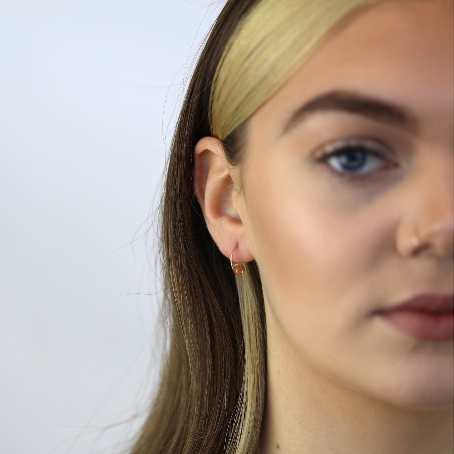 Rose Gold Plated Sterling Silver Eye Pull Through Earrings