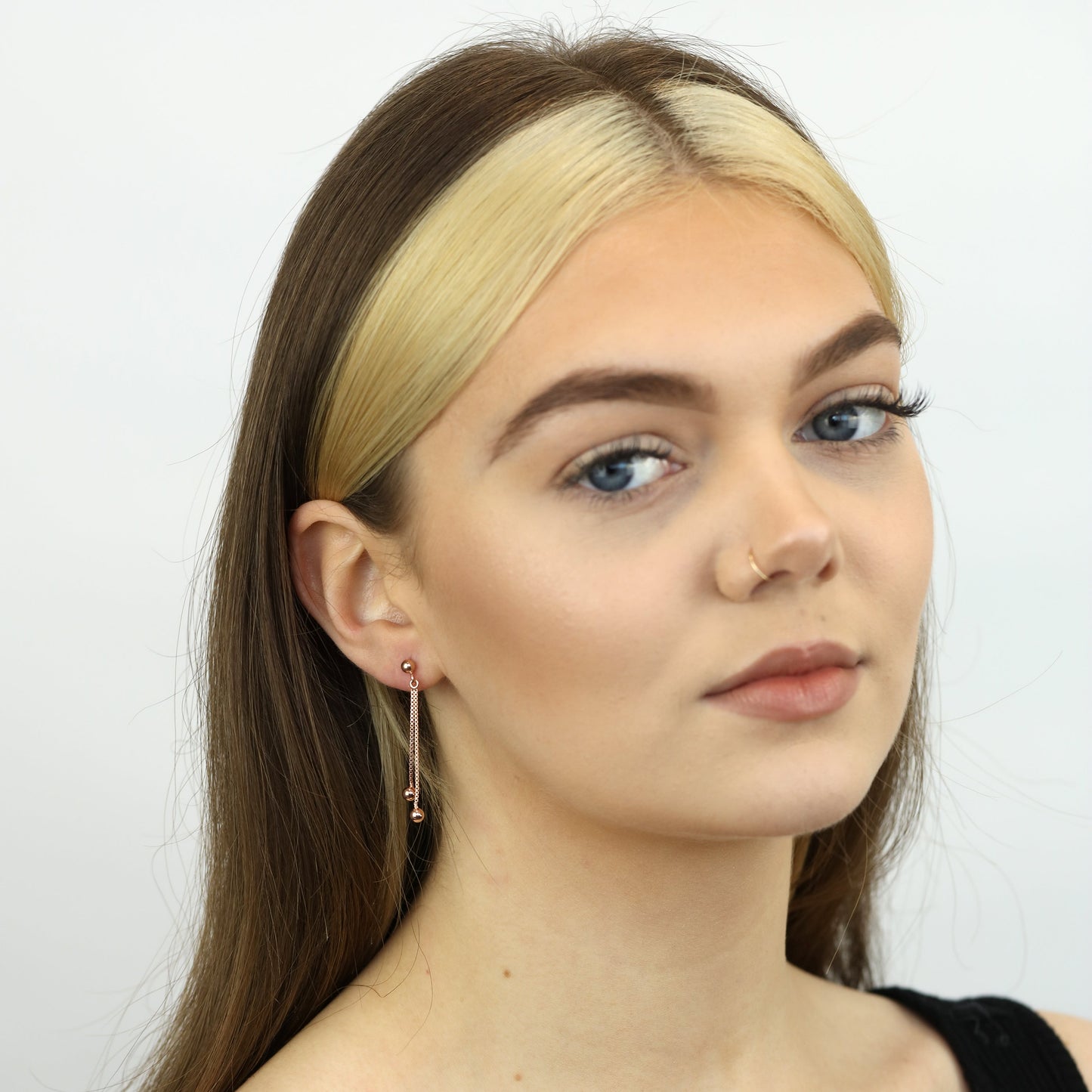 Rose Gold Plated Sterling Silver Ball Drop Stud Earrings