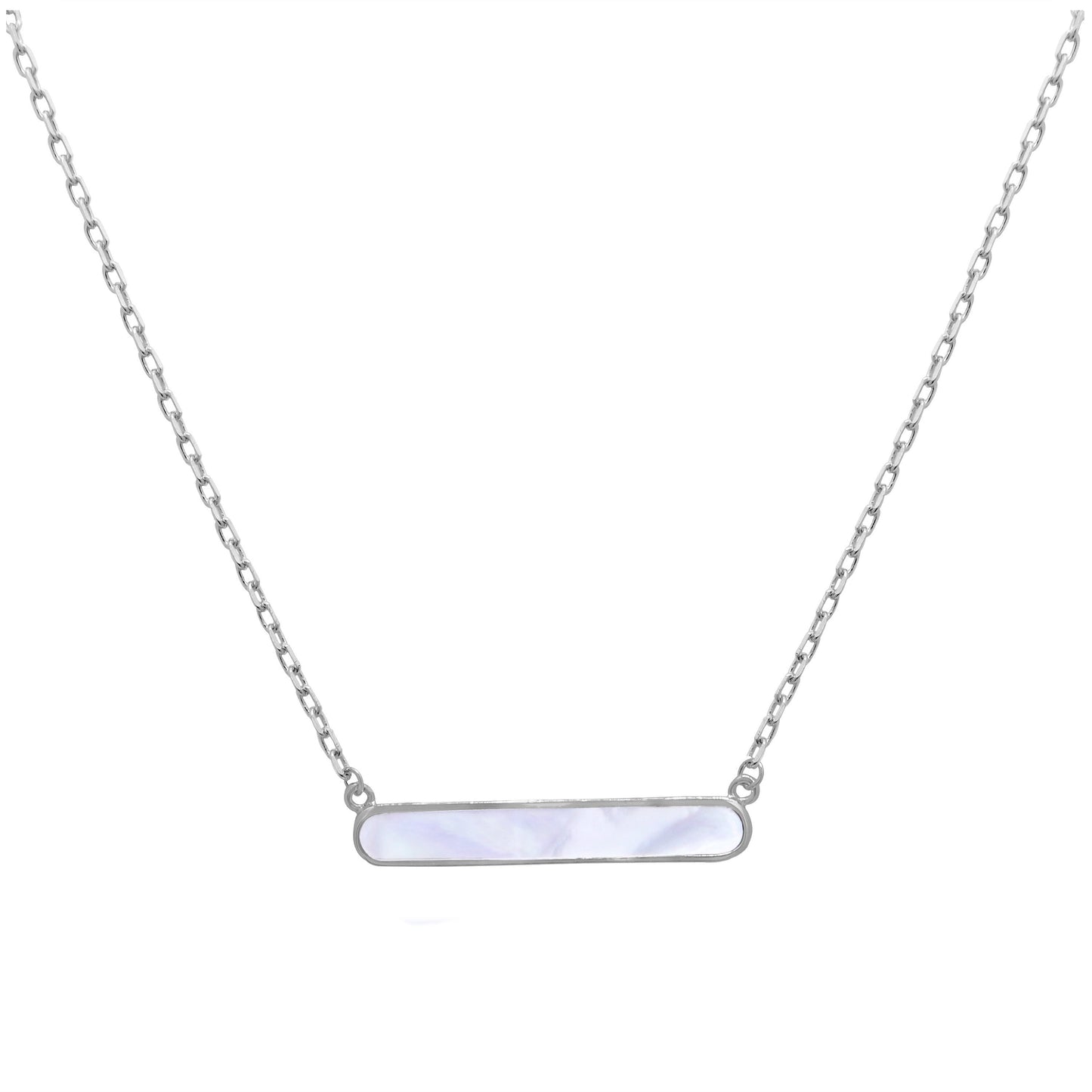 Sterling Silver Mother of Pearl Bar Necklace 18 Inches
