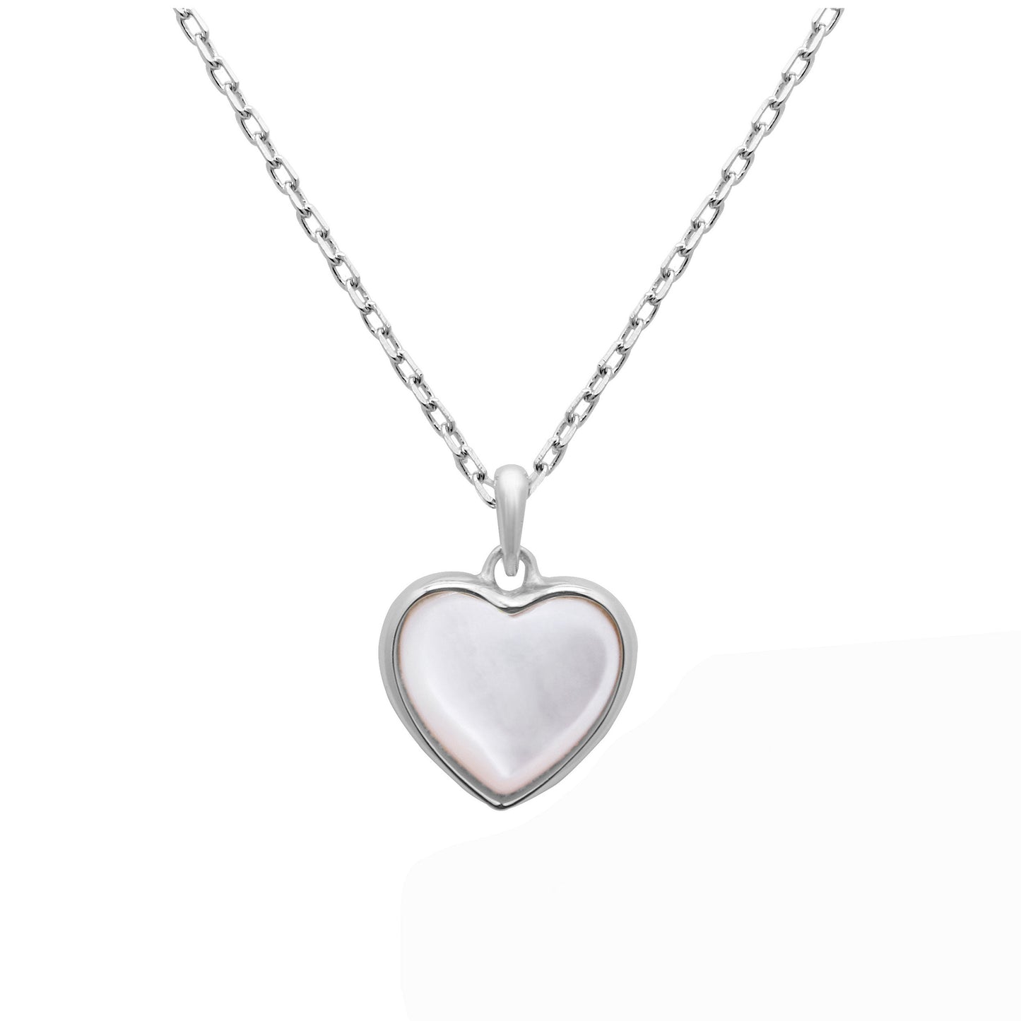 Sterling Silver Mother of Pearl Heart Necklace 18 Inch