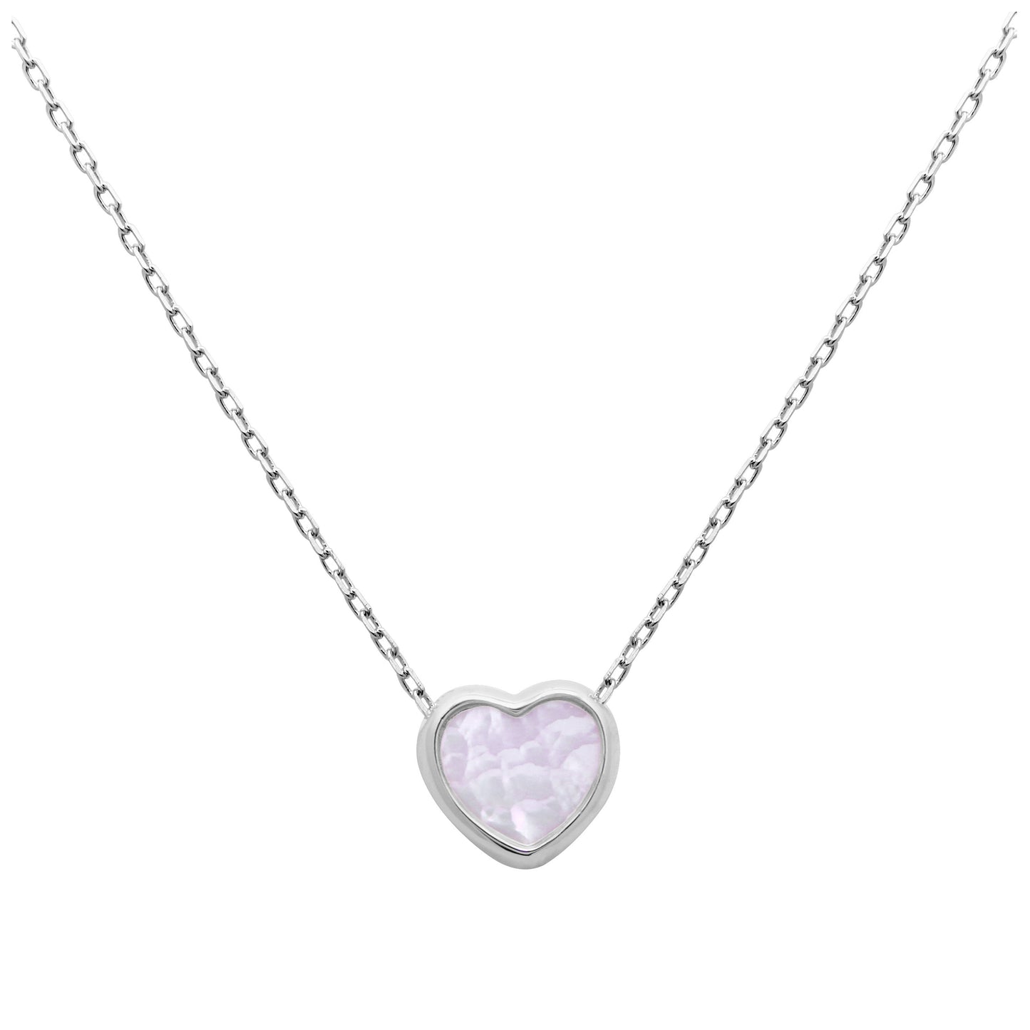 Sterling Silver Mother of Pearl Heart Necklace 18 Inch