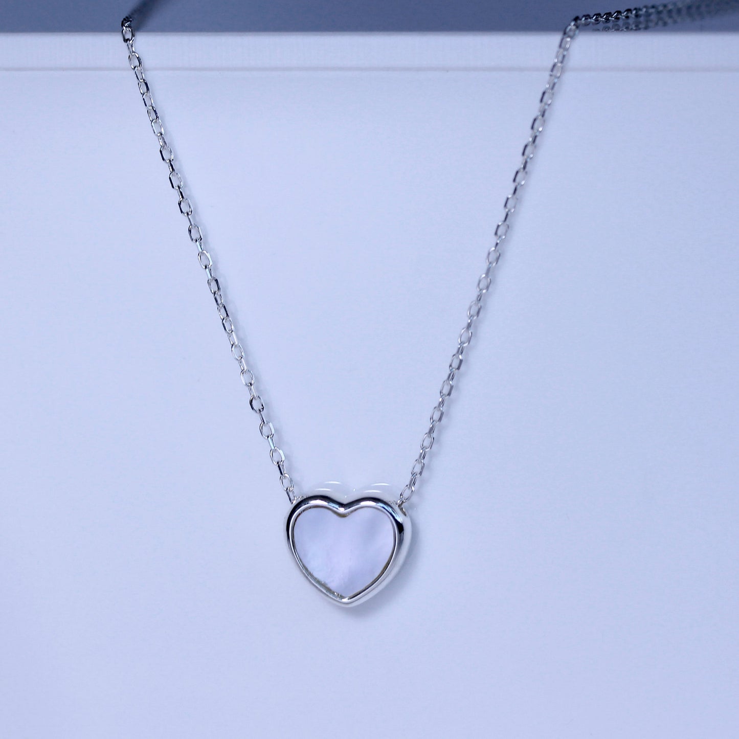 Sterling Silver Mother of Pearl Heart Necklace 18 Inch
