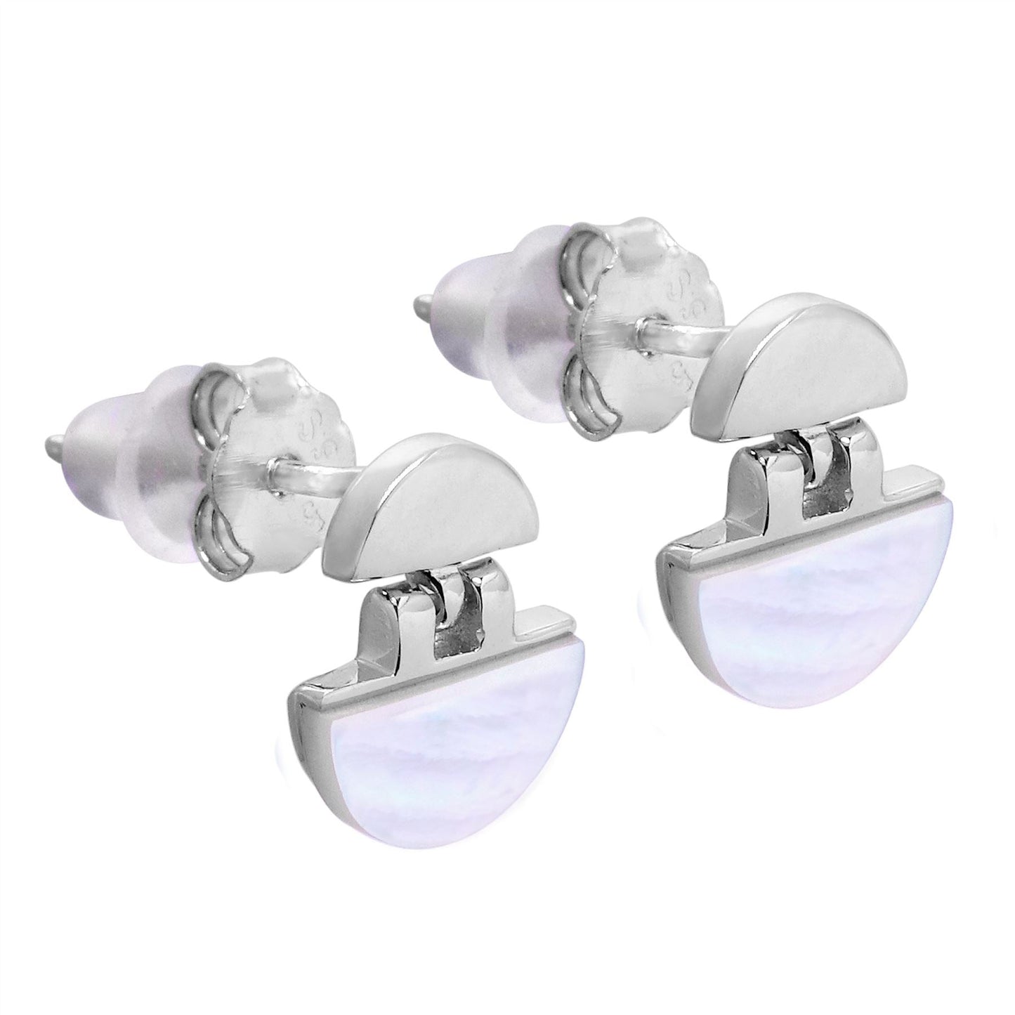 Sterling Silver Split Mother of Pearl Round Dangle Stud Earrings