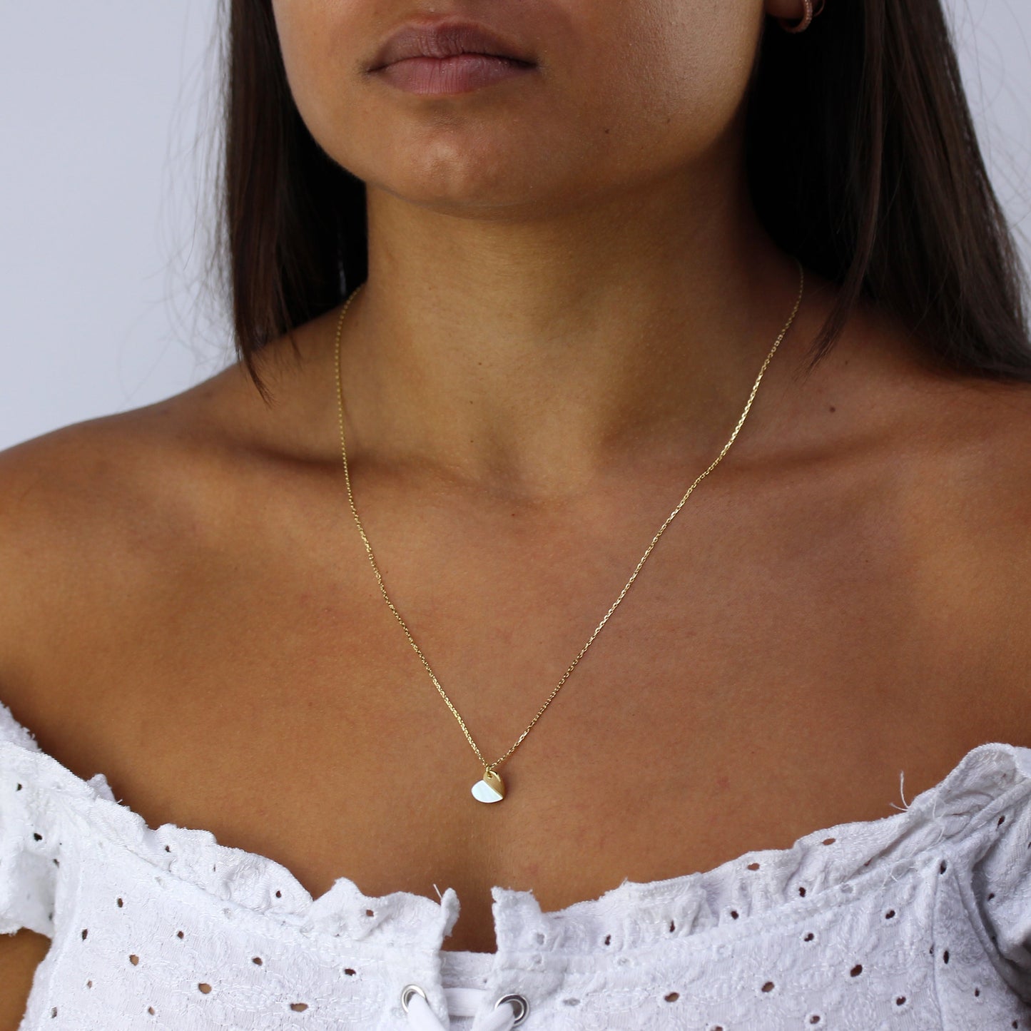 Gold Plated Sterling Silver Split Mother of Pearl Heart Necklace