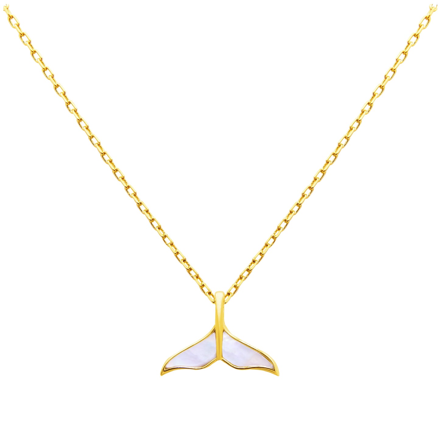 Gold Plated Sterling Silver Mother of Pearl Whale Tail Necklace - 18 Inches