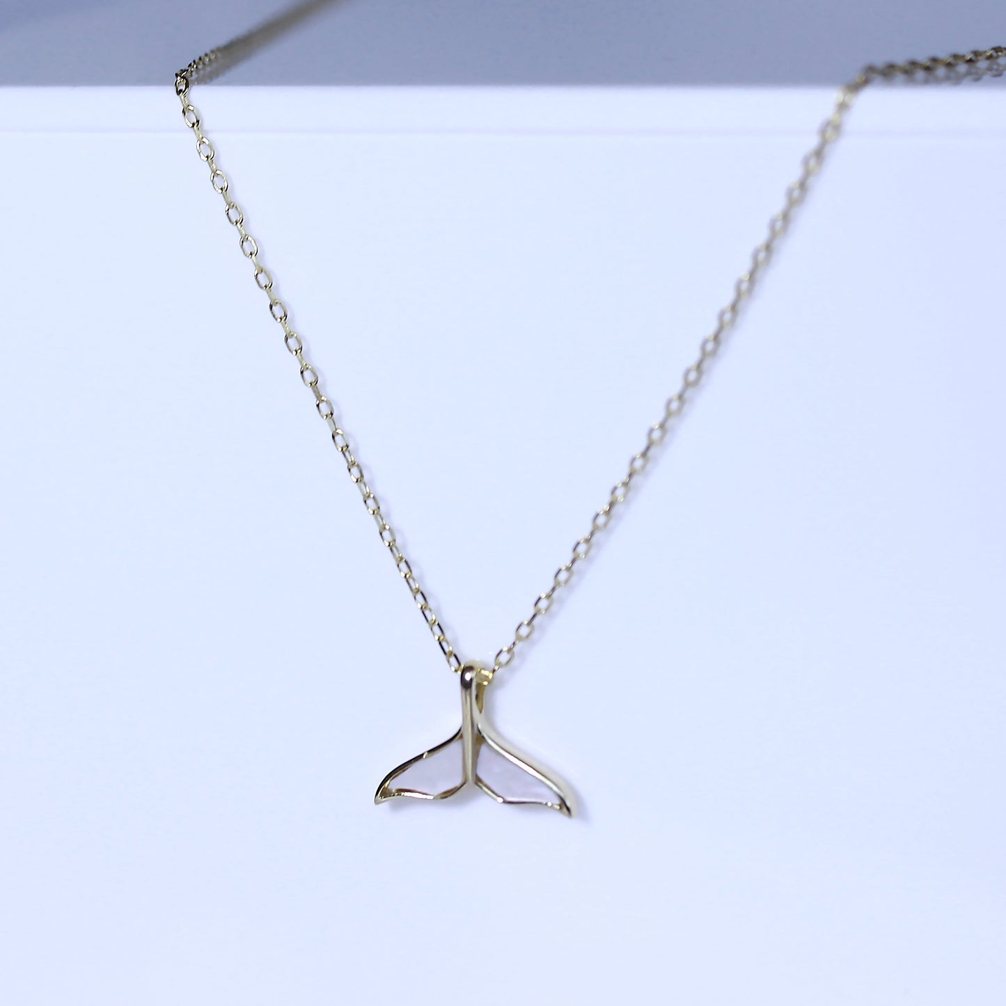 Gold Plated Sterling Silver Mother of Pearl Whale Tail Necklace - 18 Inches