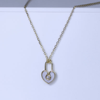 Gold Plated Sterling Silver Mother of Pearl Padlock Necklace