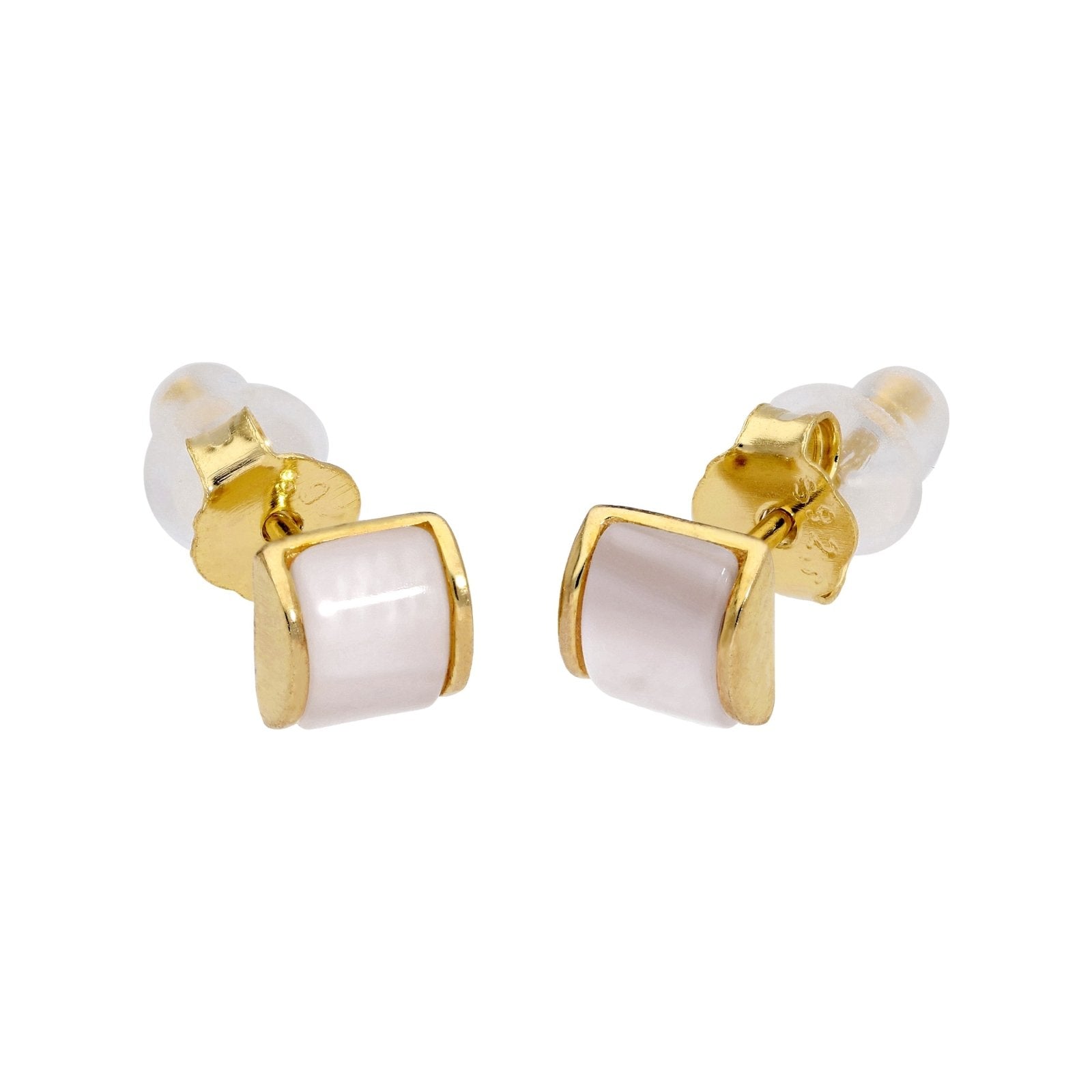 Gold Plated Sterling Silver Domed Mother of Pearl Stud Earrings - jewellerybox