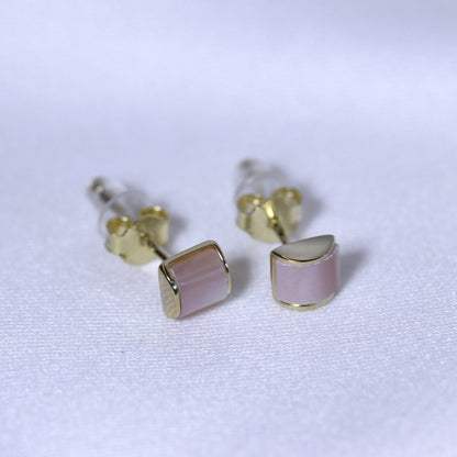 Gold Plated Sterling Silver Domed Mother of Pearl Stud Earrings - jewellerybox