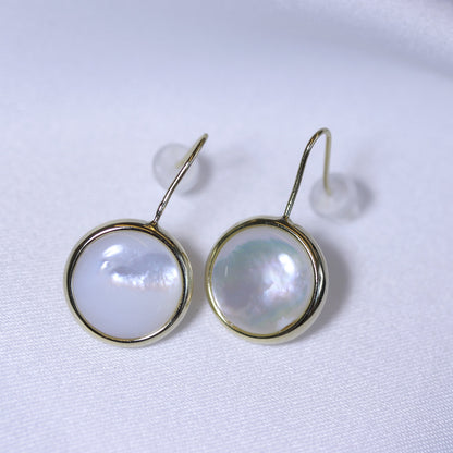 Gold Plated Sterling Silver Mother of Pearl Round Drop Earrings