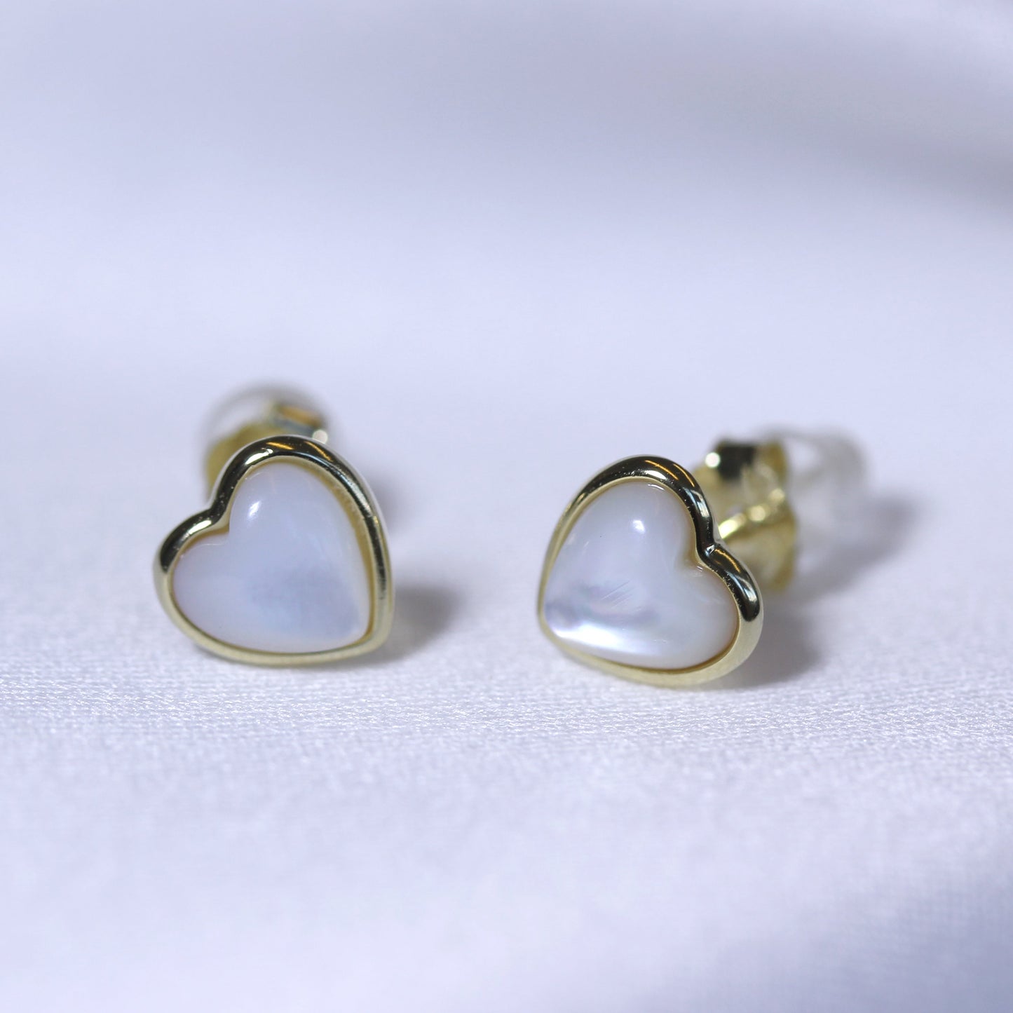 Gold Plated Sterling Silver Mother of Pearl Heart Stud Earrings