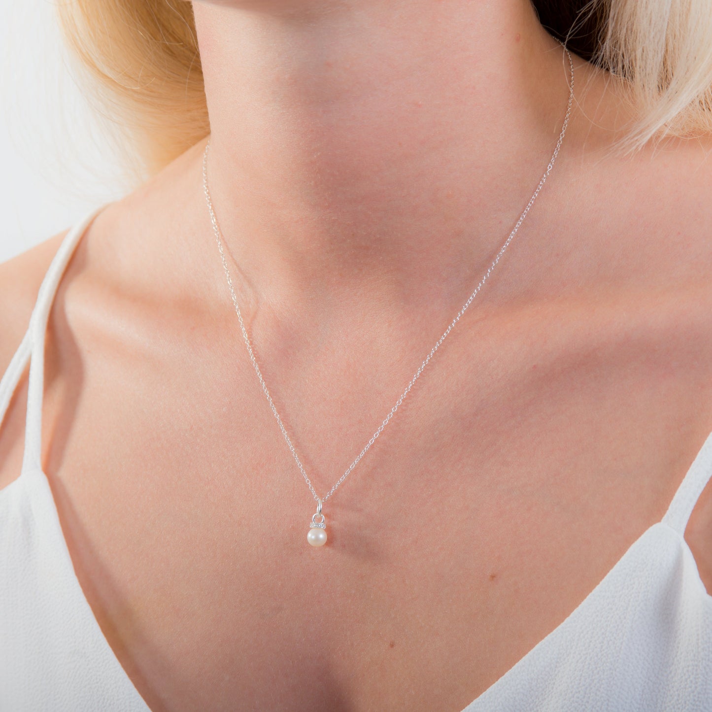 Sterling Silver CZ & Pearl Necklace - 14 - 32 Inches