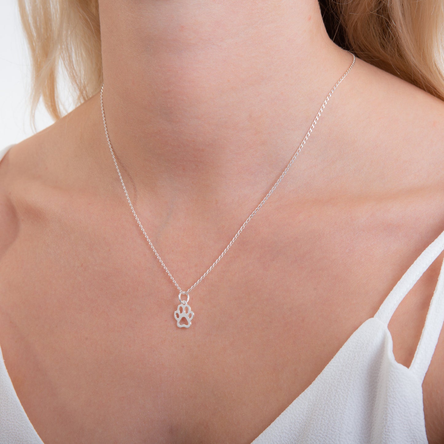 Sterling Silver Pawprint Outline Necklace 14 - 22 Inches