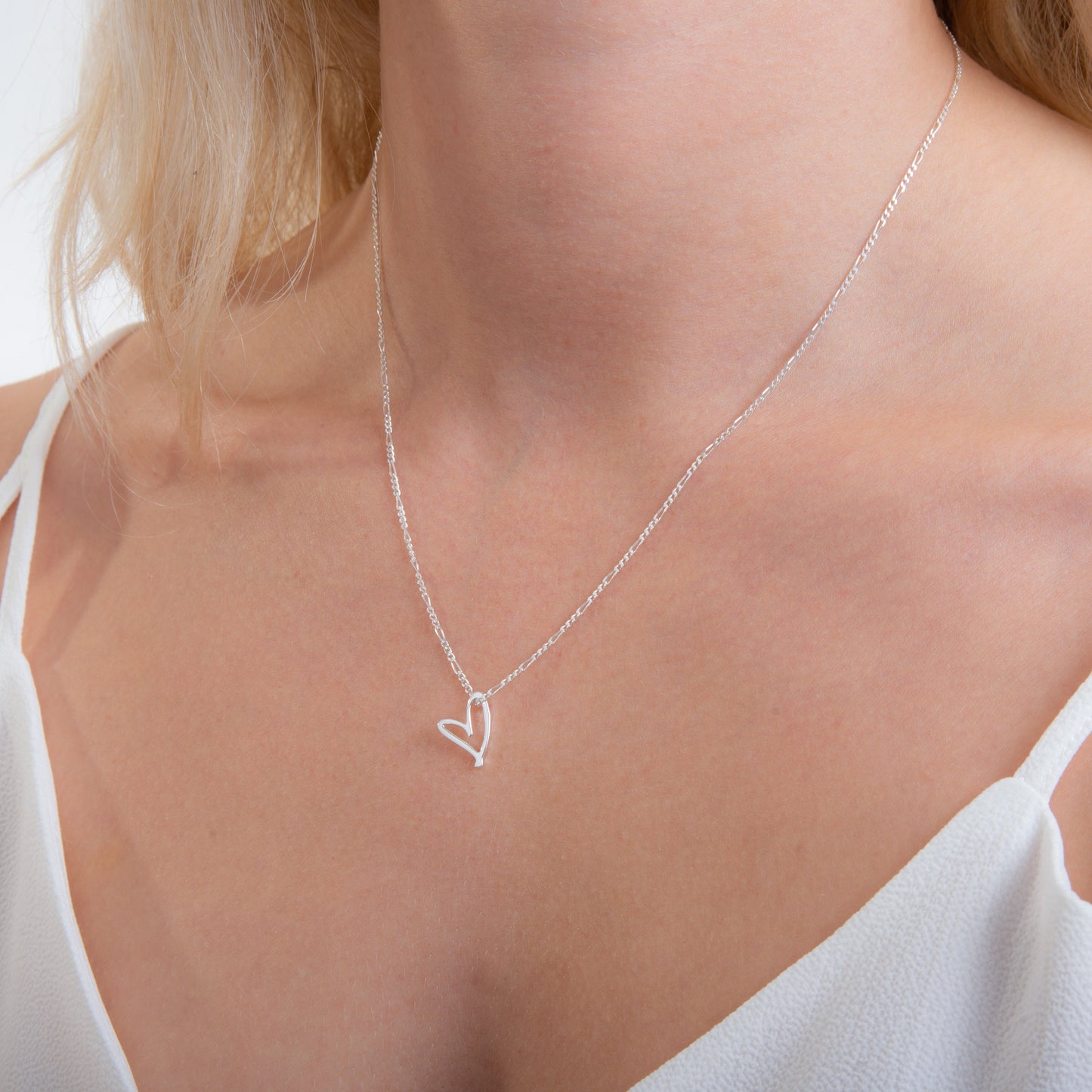 Sterling Silver Stylised Open Heart Necklace 14 - 32 Inches