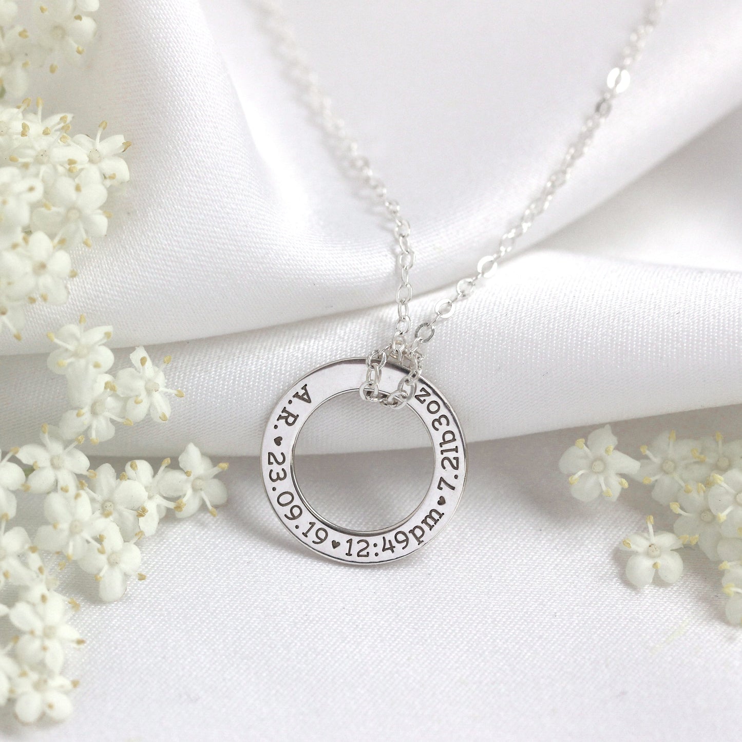Bespoke Sterling Silver New Baby Circle Necklace 16-28 Inches