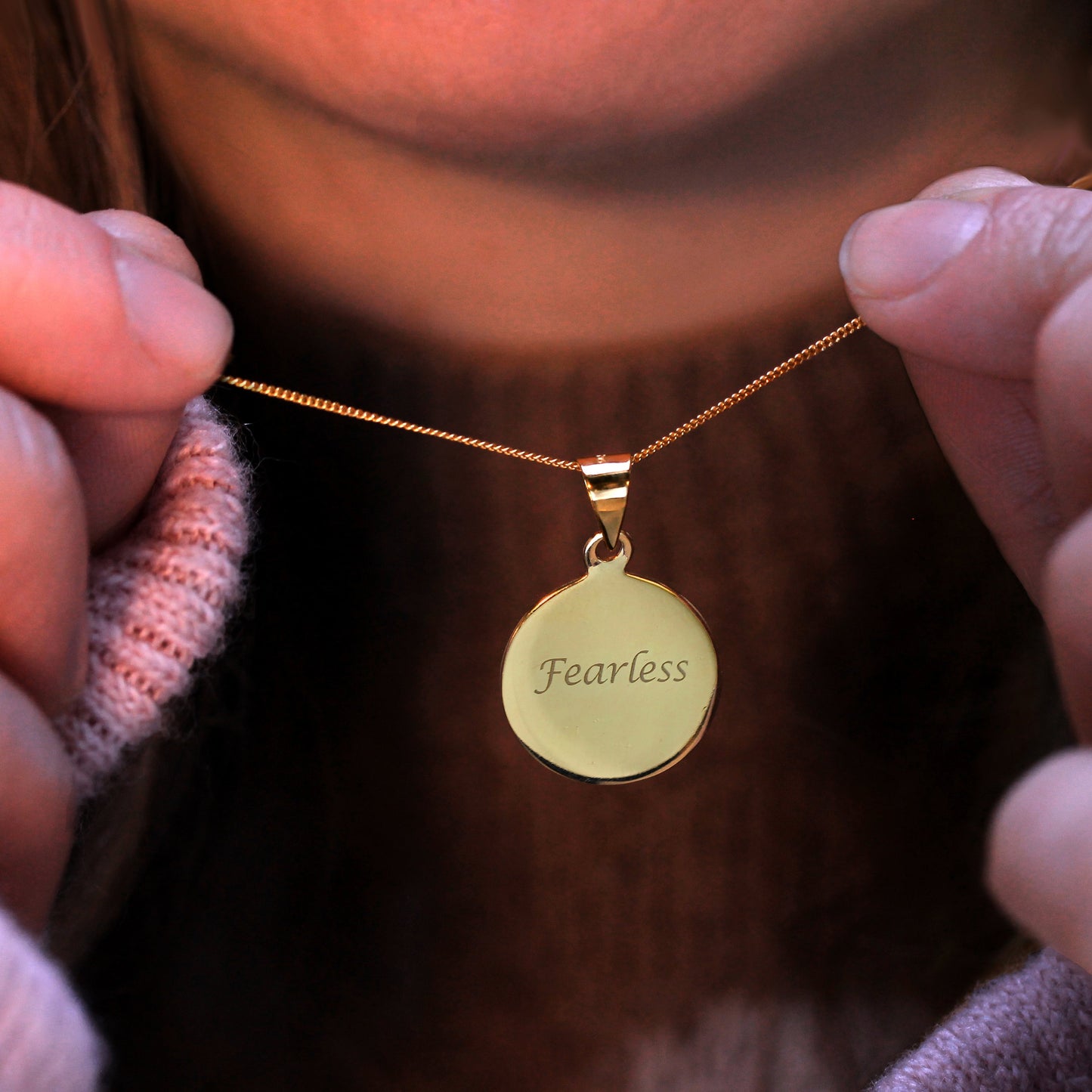 Gold Plated Sterling Silver Round Engravable Necklace 14-32"