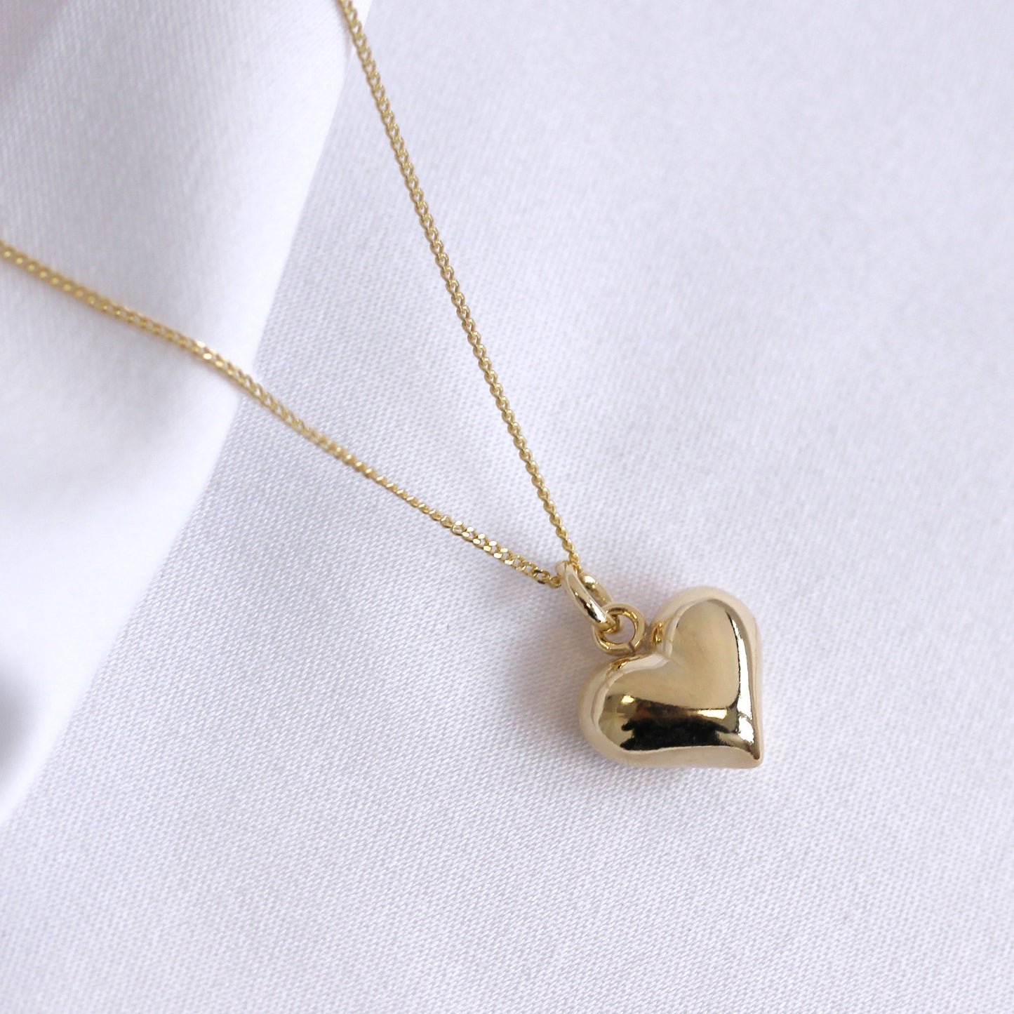 Gold Plated Sterling Silver Puffed Heart Necklace 14-32 Inch