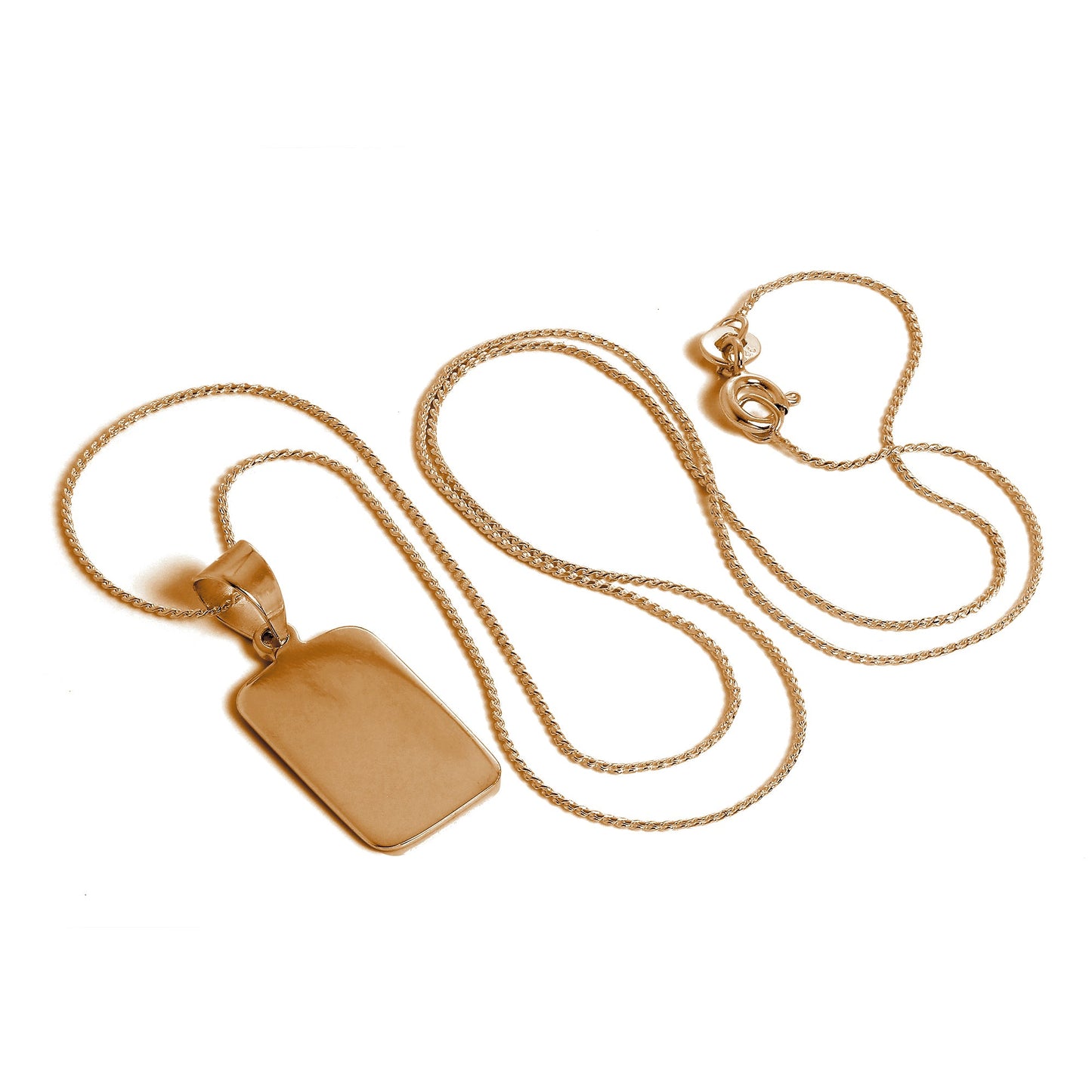 Rose Gold Plated Sterling Silver Engravable Tag Necklace 14-28 Inches