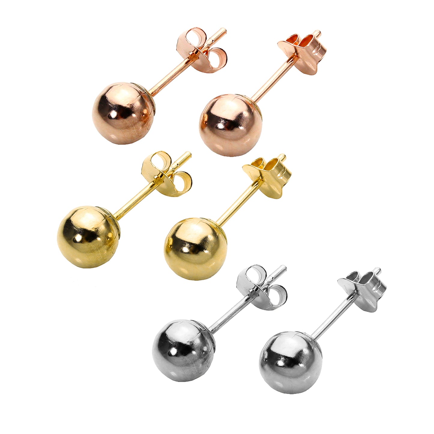 Triple Mixed 9ct Yellow Rose & White Gold 5mm Ball Stud Earrings Set