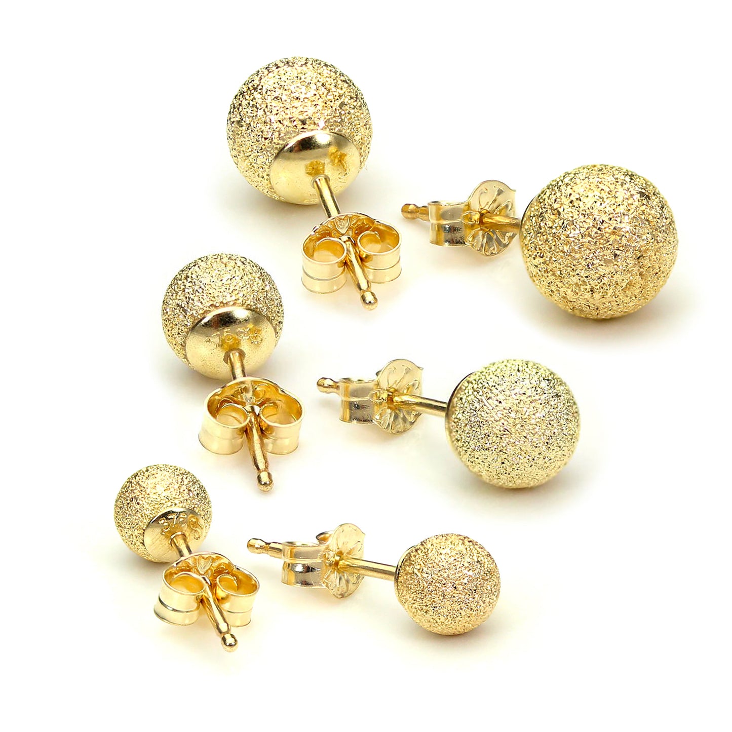 Triple 9ct Gold Frosted 4 5 & 6mm Ball Stud Earrings Set