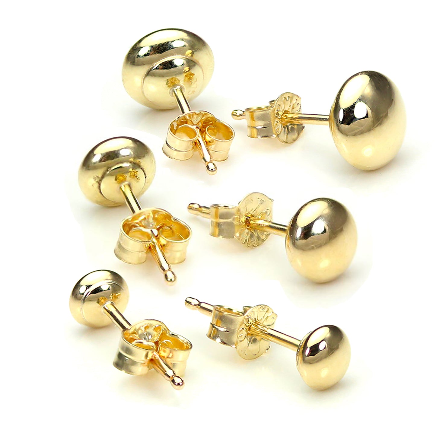 Triple 9ct Gold Bouton 3 4 & 5mm Ball Stud Earrings Set