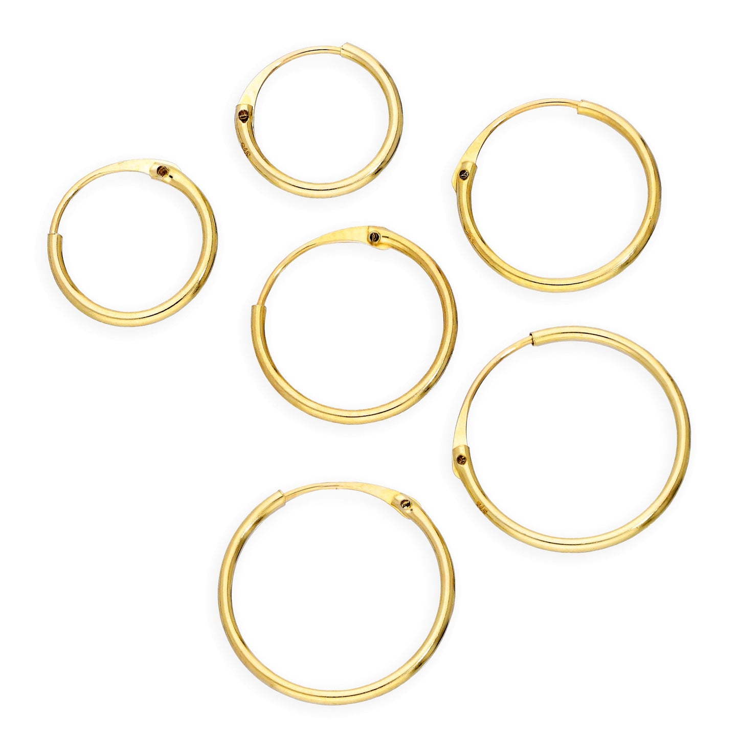 Triple 9ct Gold 0.8mm 8 10 & 12mm Tube Hoop Earrings Set