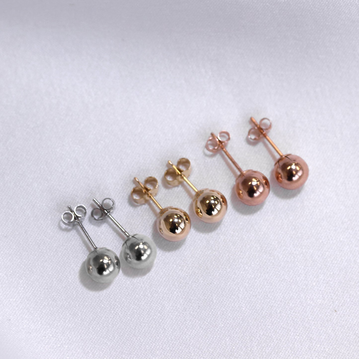 Triple Mixed 9ct Yellow Rose & White Gold 6mm Ball Stud Earrings Set