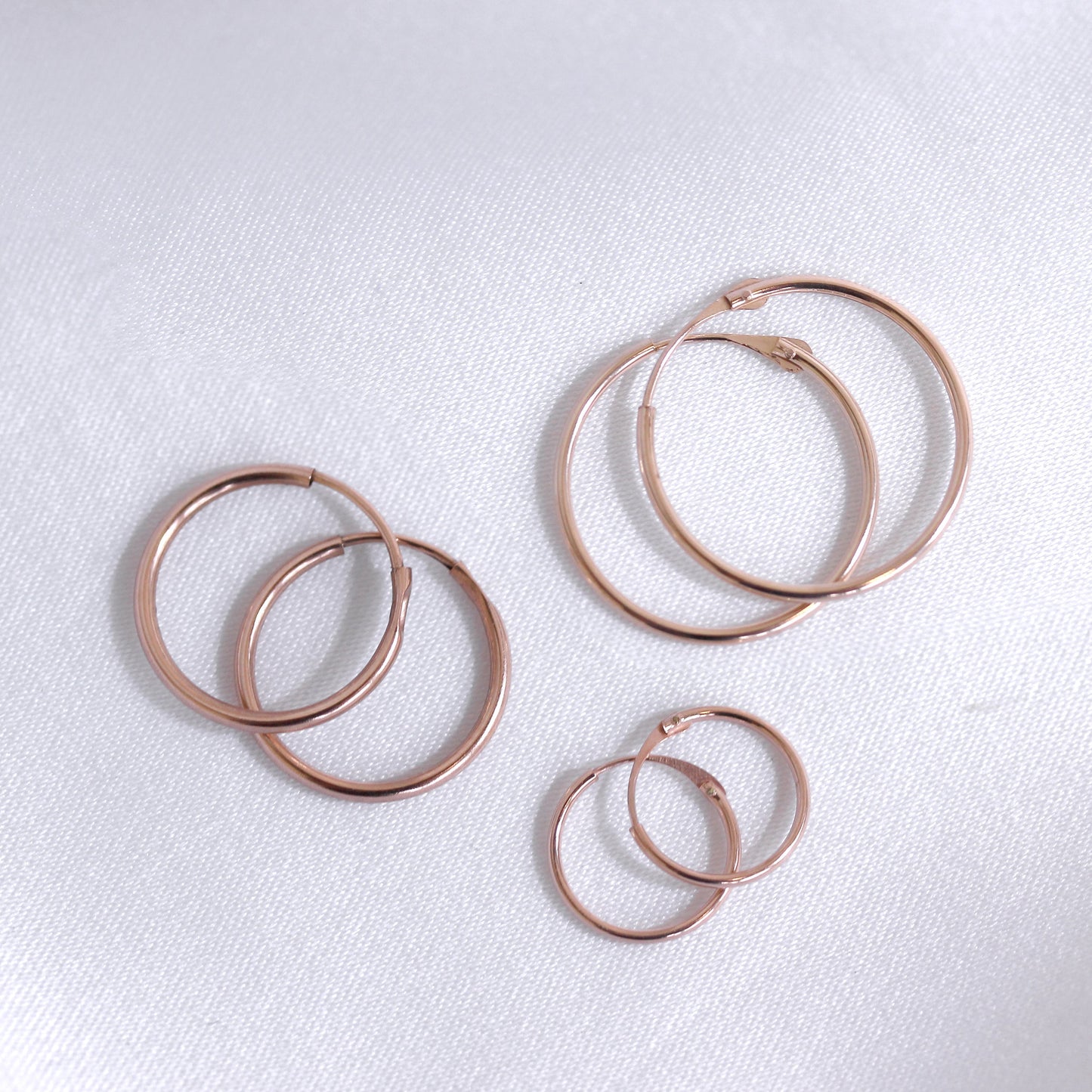 Triple 9ct Rose Gold 10 14 18mm Sleeper Hoop Earrings Set