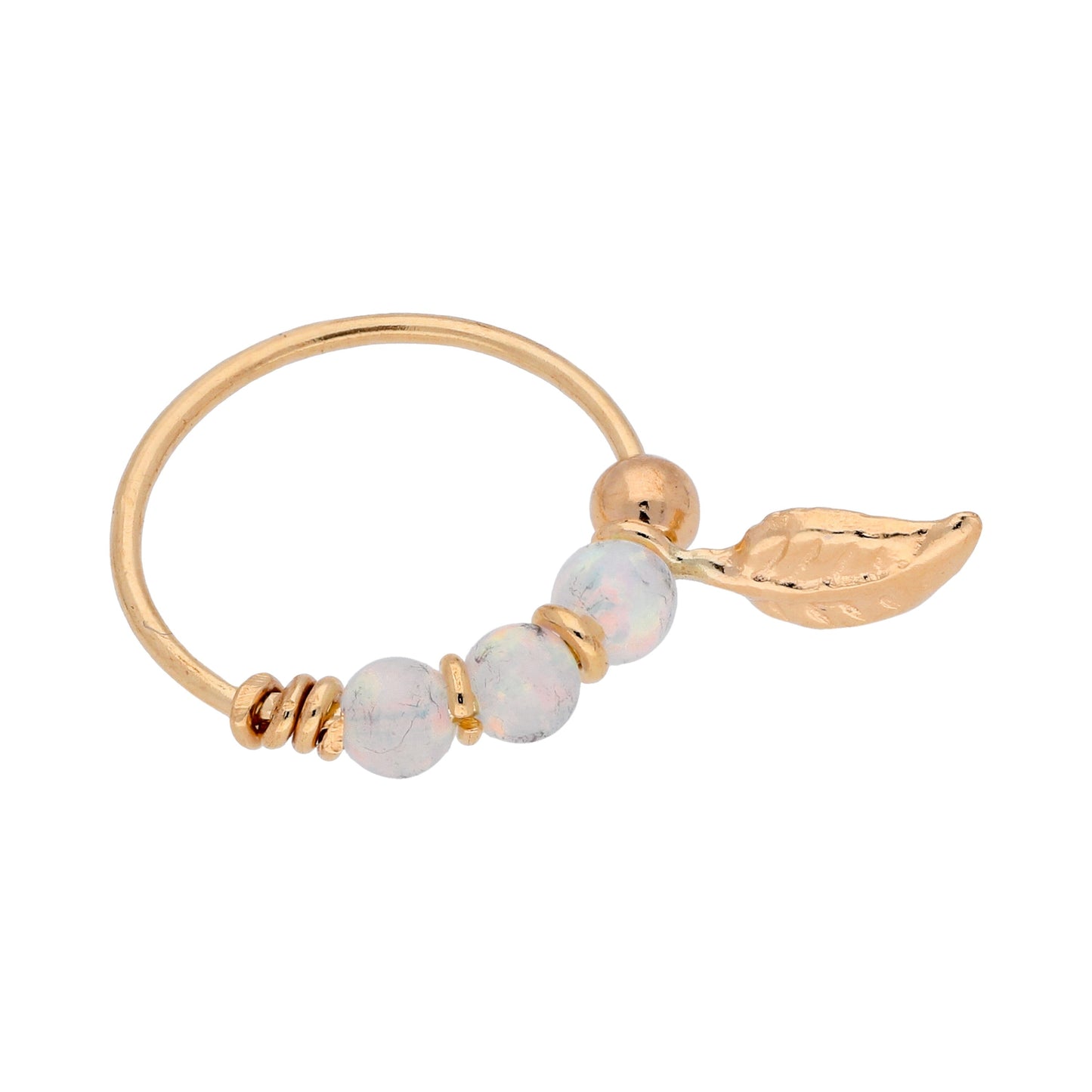 9ct Gold Aurora Borealis Opal Stones & Leaf 10mm Nose Ring