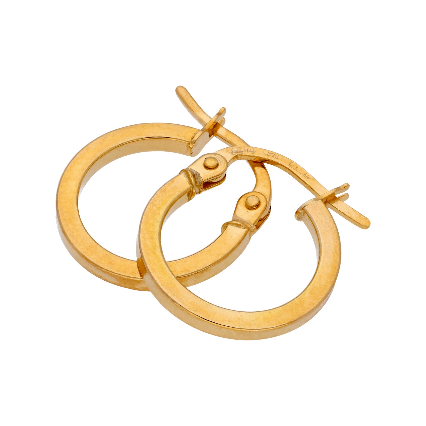 9ct Gold Hinged Square 12mm Hoop Earrings