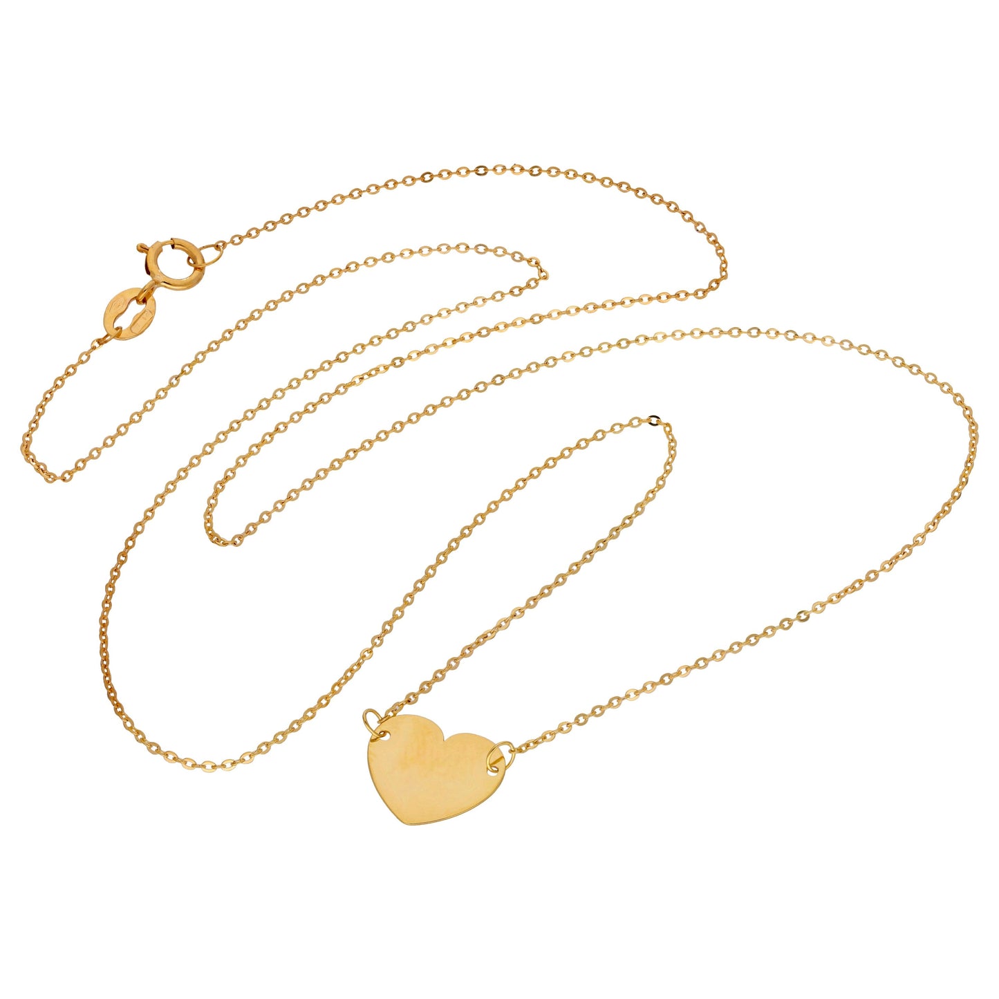 Fine 9ct Gold Plain Engravable Heart Necklace 16 Inches