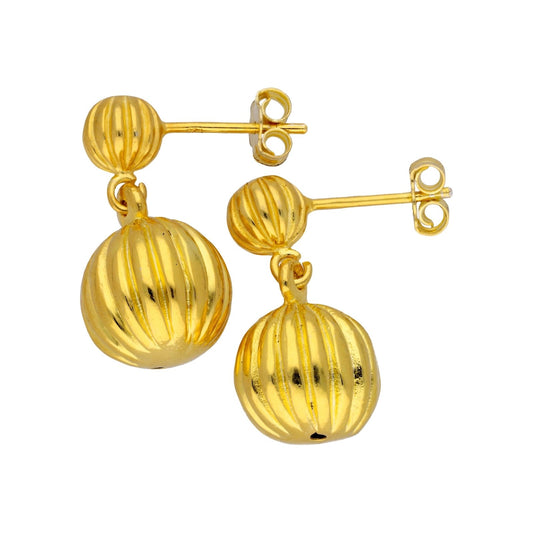 Gold Plated Sterling Silver Double Ball Drop Stud Earrings - jewellerybox