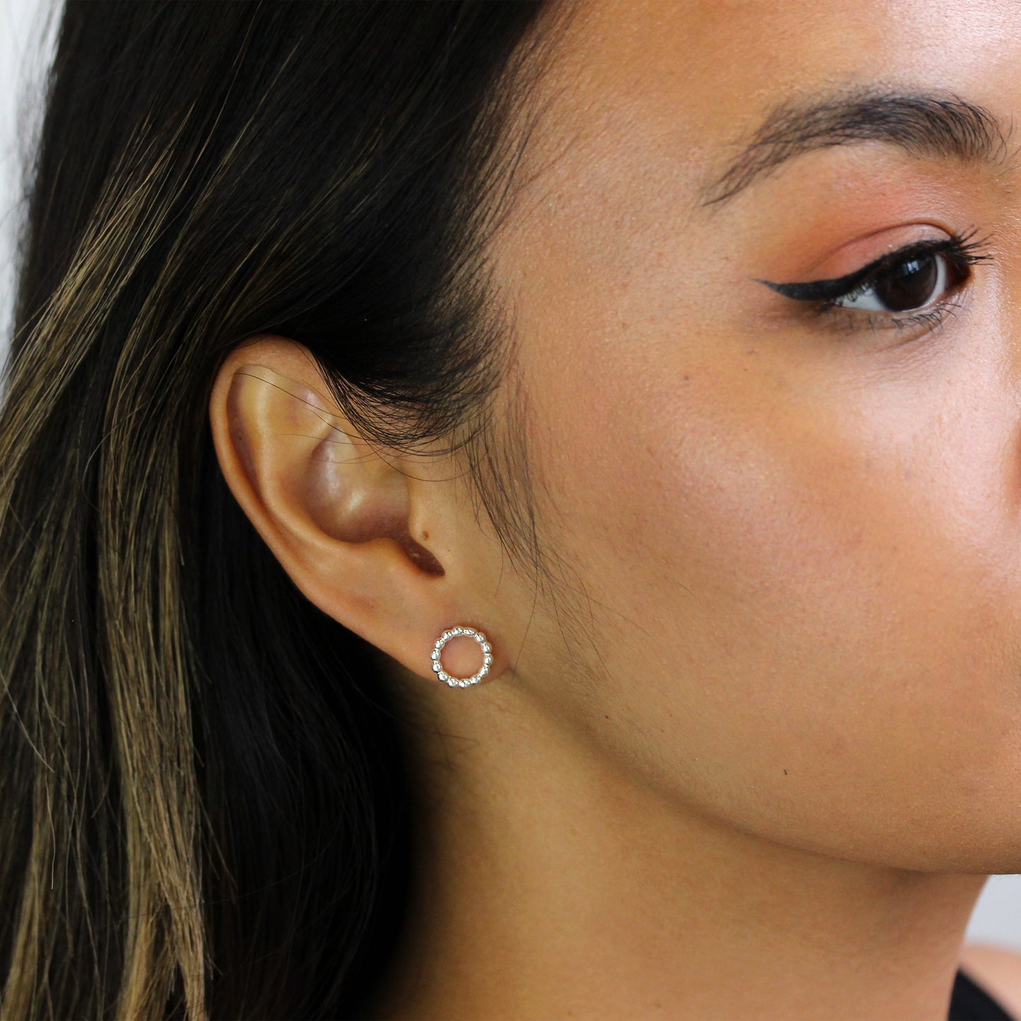 Sterling Silver Bobble Beaded Karma Circle Stud Earrings