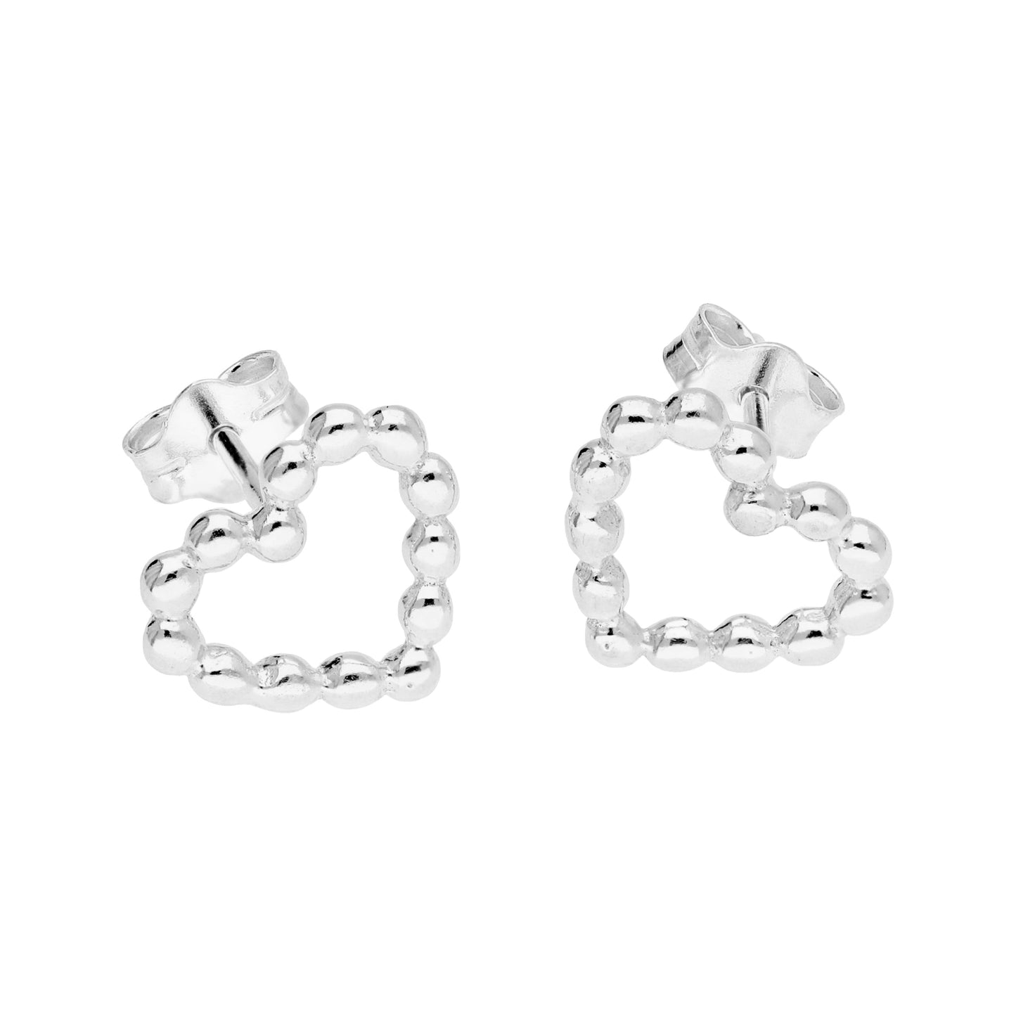 Sterling Silver Bobble Beaded Heart Stud Earrings