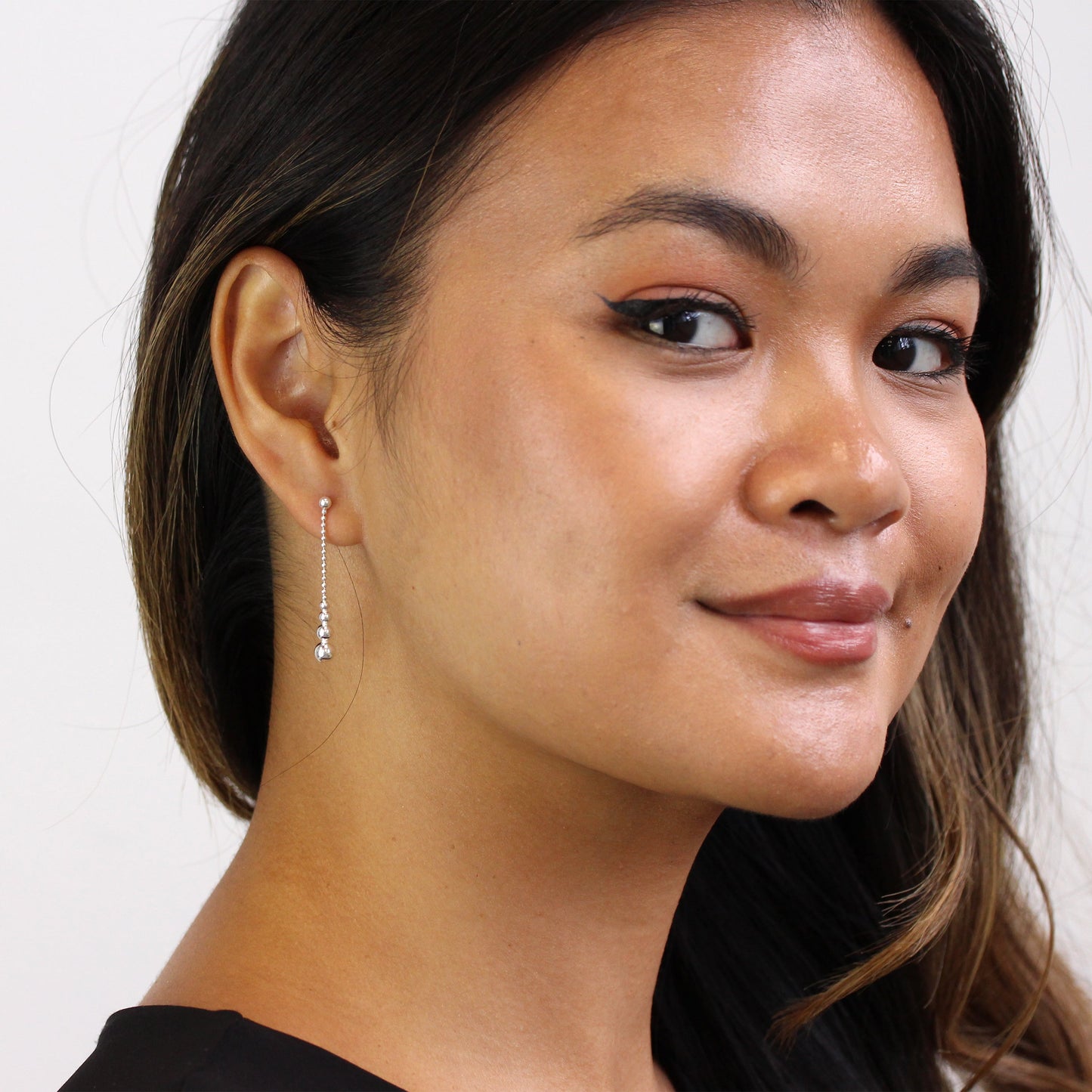 Sterling Silver Bobble Beaded Ball Drop Stud Earrings