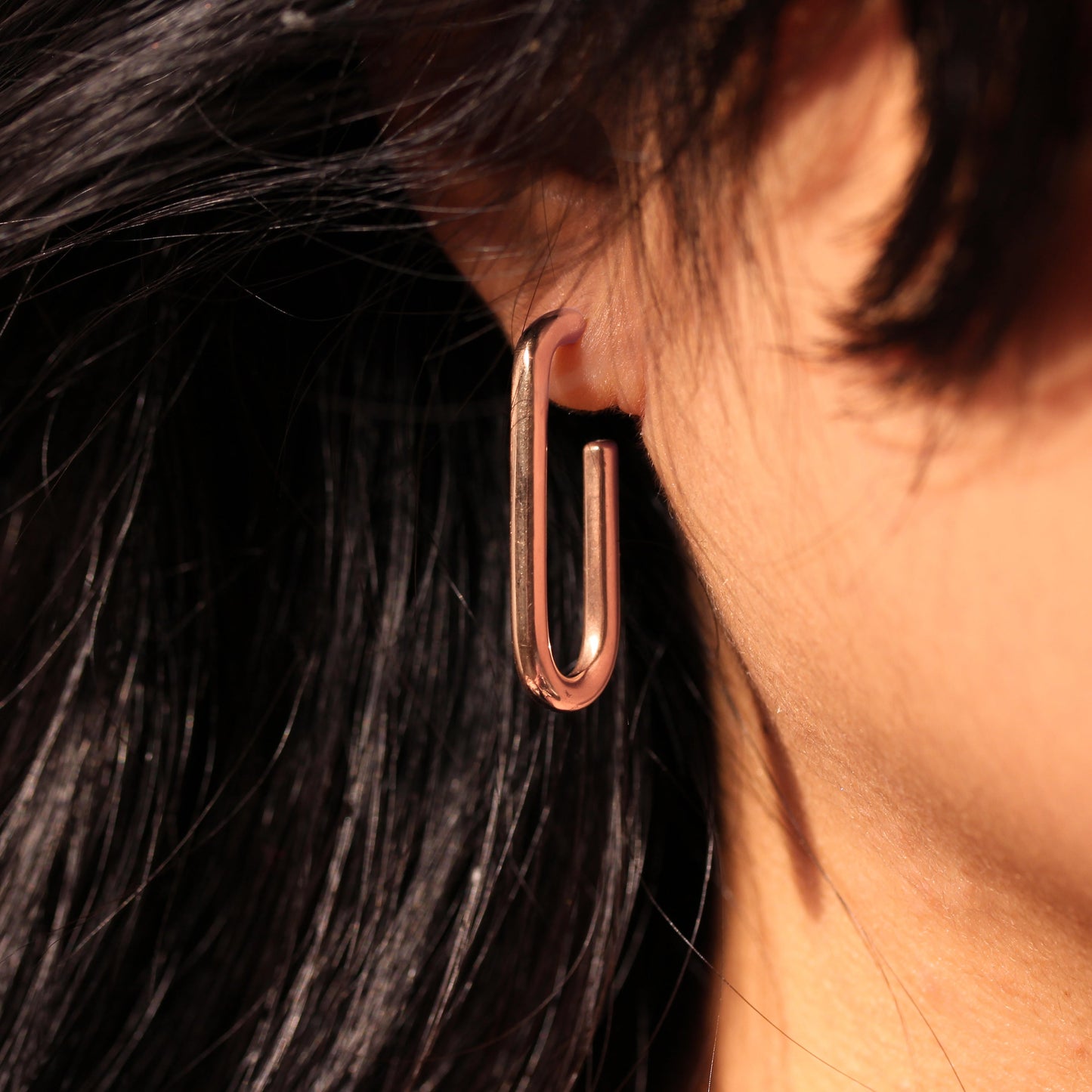 Rose Gold Plated Sterling Silver Ovate Hoop Stud Earrings