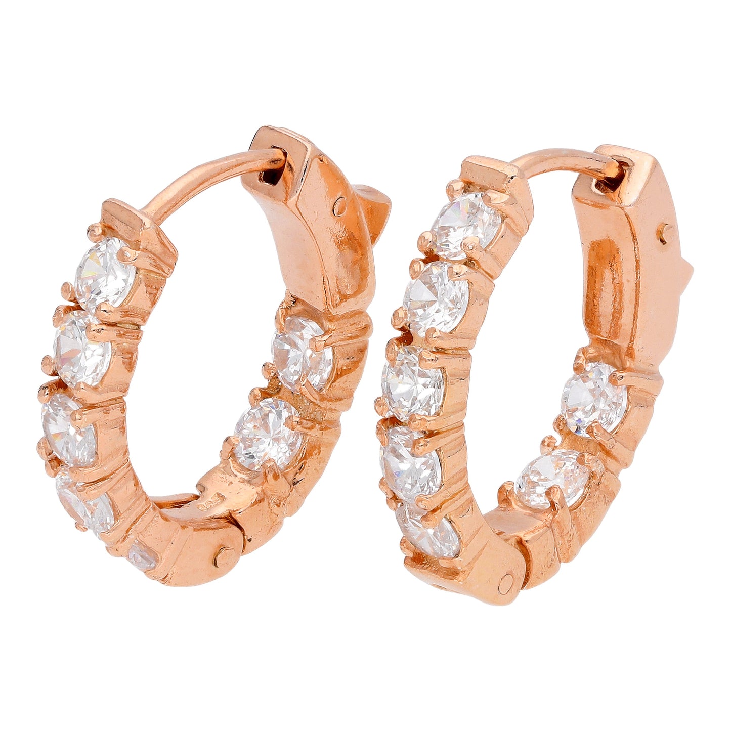 Rose Gold Plated Sterling Silver CZ Eternity Hoop Earrings