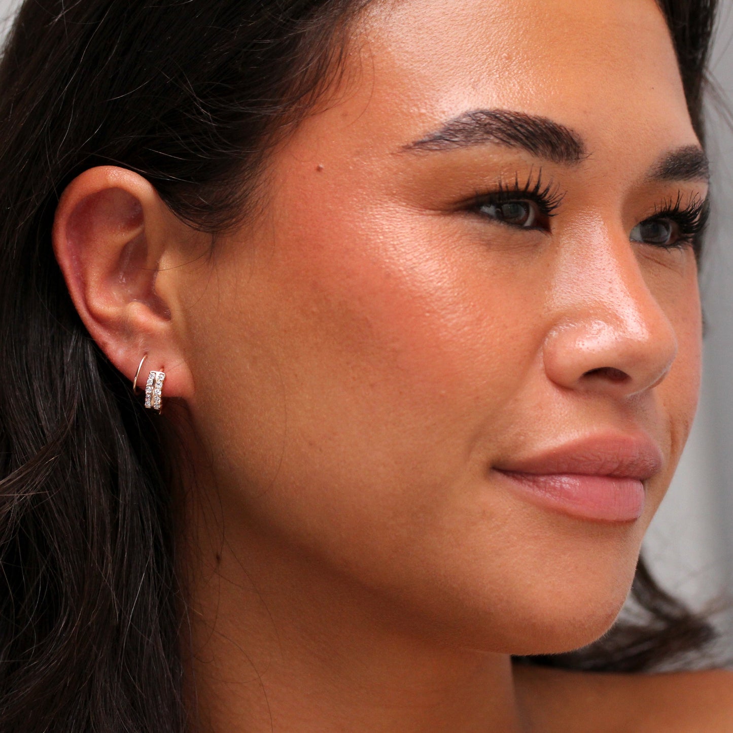 Rose Gold Plated Sterling Silver Double CZ Hinged Earrings