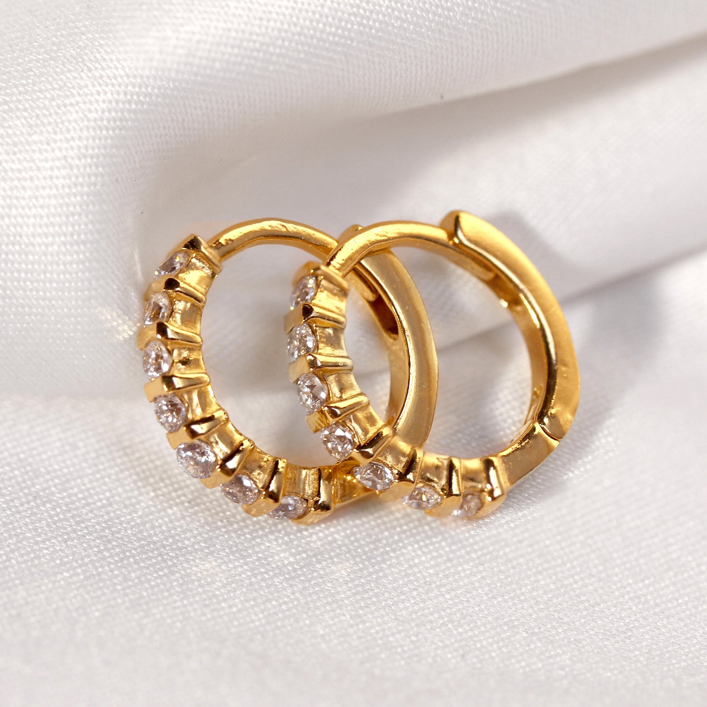 Gold Plated Sterling Silver CZ Bar Set Huggie Hoop Earrings