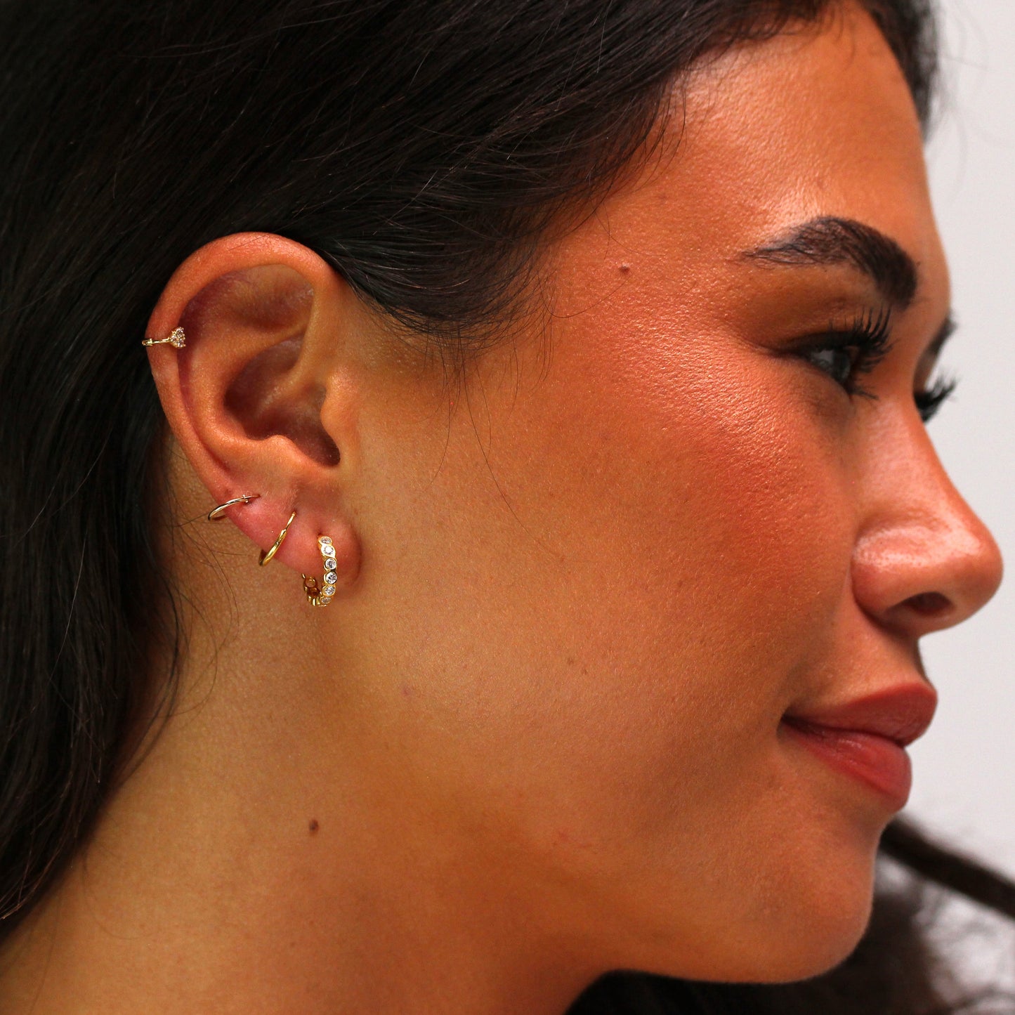 Gold Plated Sterling Silver CZ Rubover Huggie Hoop Earrings