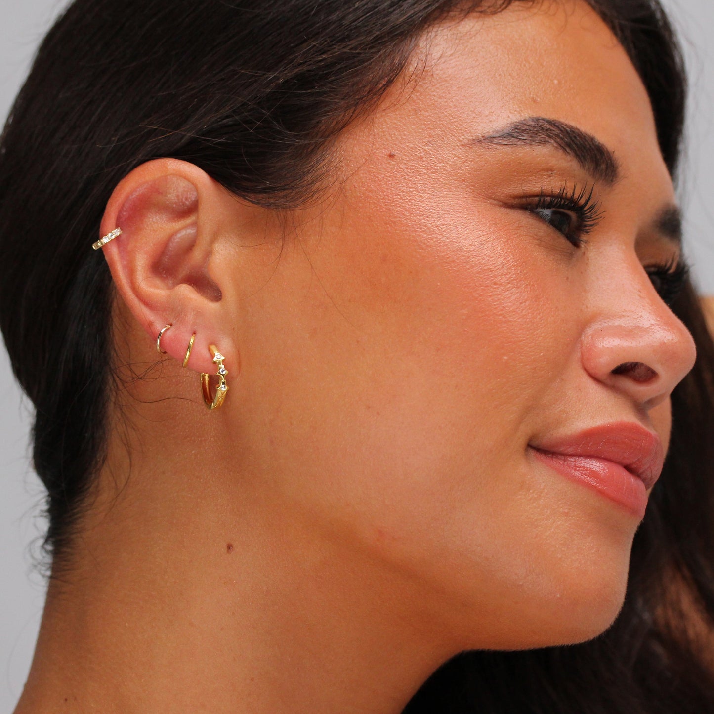 Gold Plated Sterling Silver CZ Triple Star Huggie Earrings